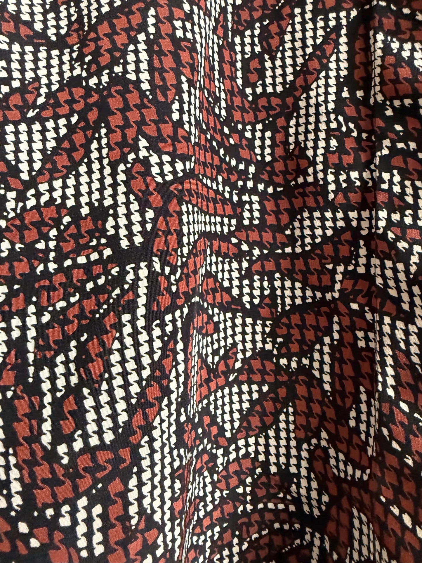Vintage 90s Abstract Print Blouse | Brown Black & Ivory Geometric Shirt | Relaxed Button Up | Retro Patterned Women's Top