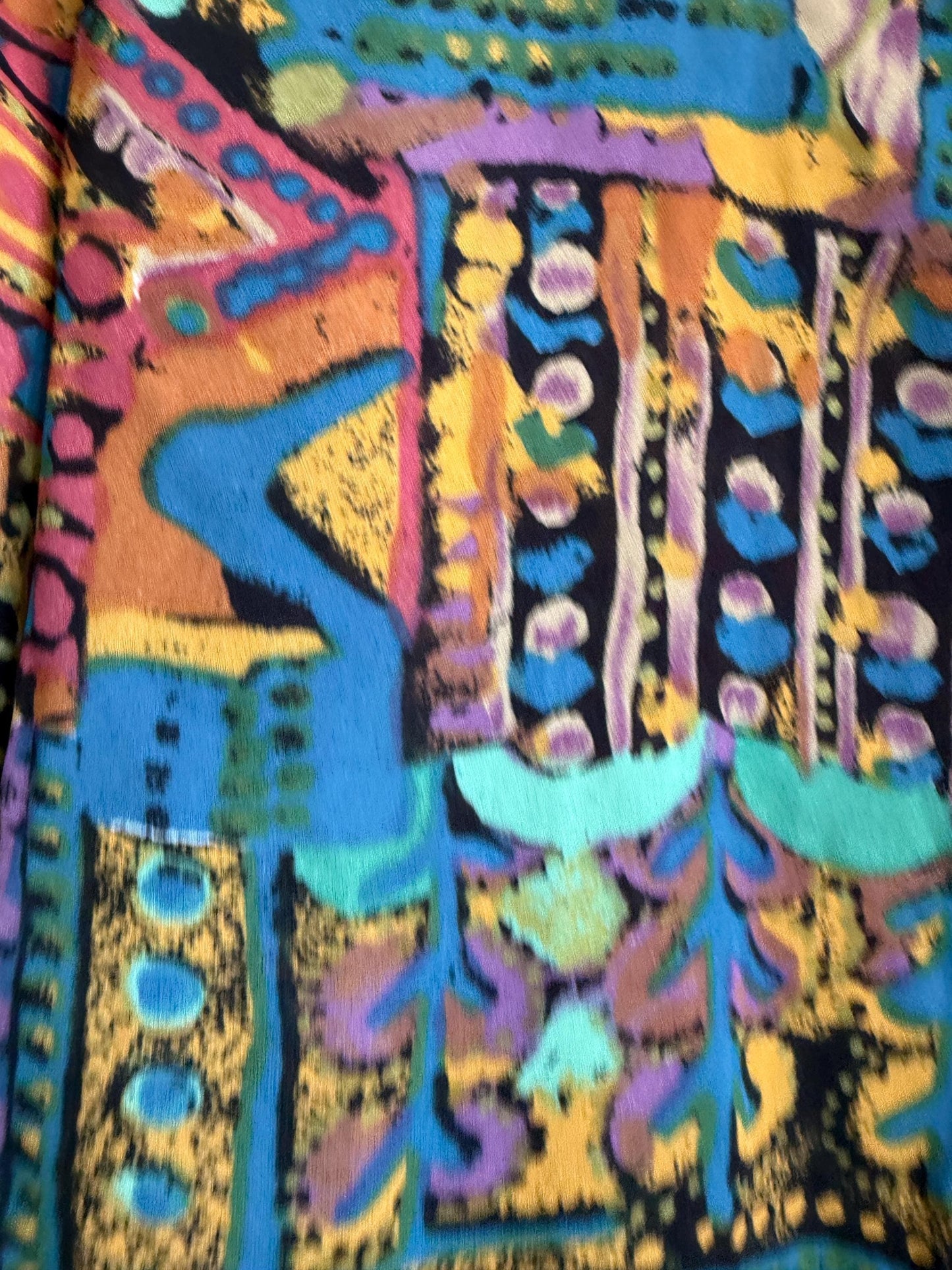 Vintage 90s Abstract Print Blouse | Colourful Geometric Shirt | Cropped Button Up Top | Teal Purple Festival Vintage Blouse