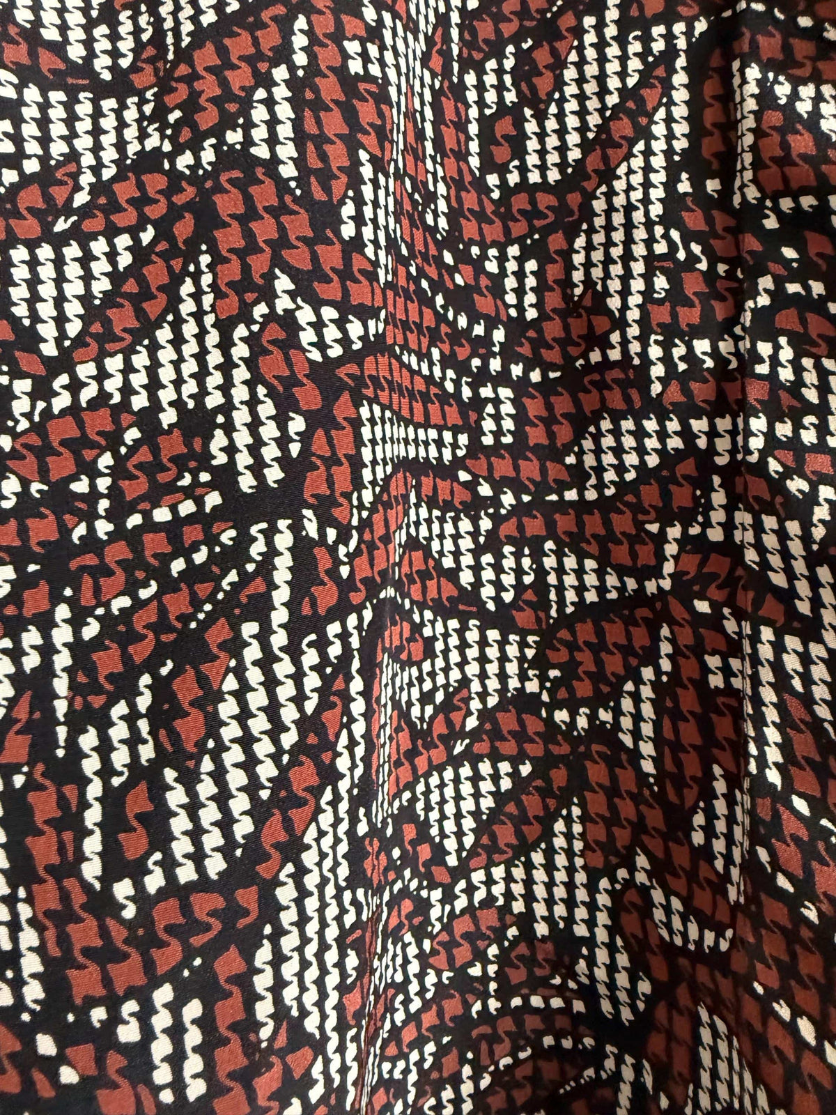Vintage 90s Abstract Print Blouse | Brown Black & Ivory Geometric Shirt | Relaxed Button Up | Retro Patterned Women's Top
