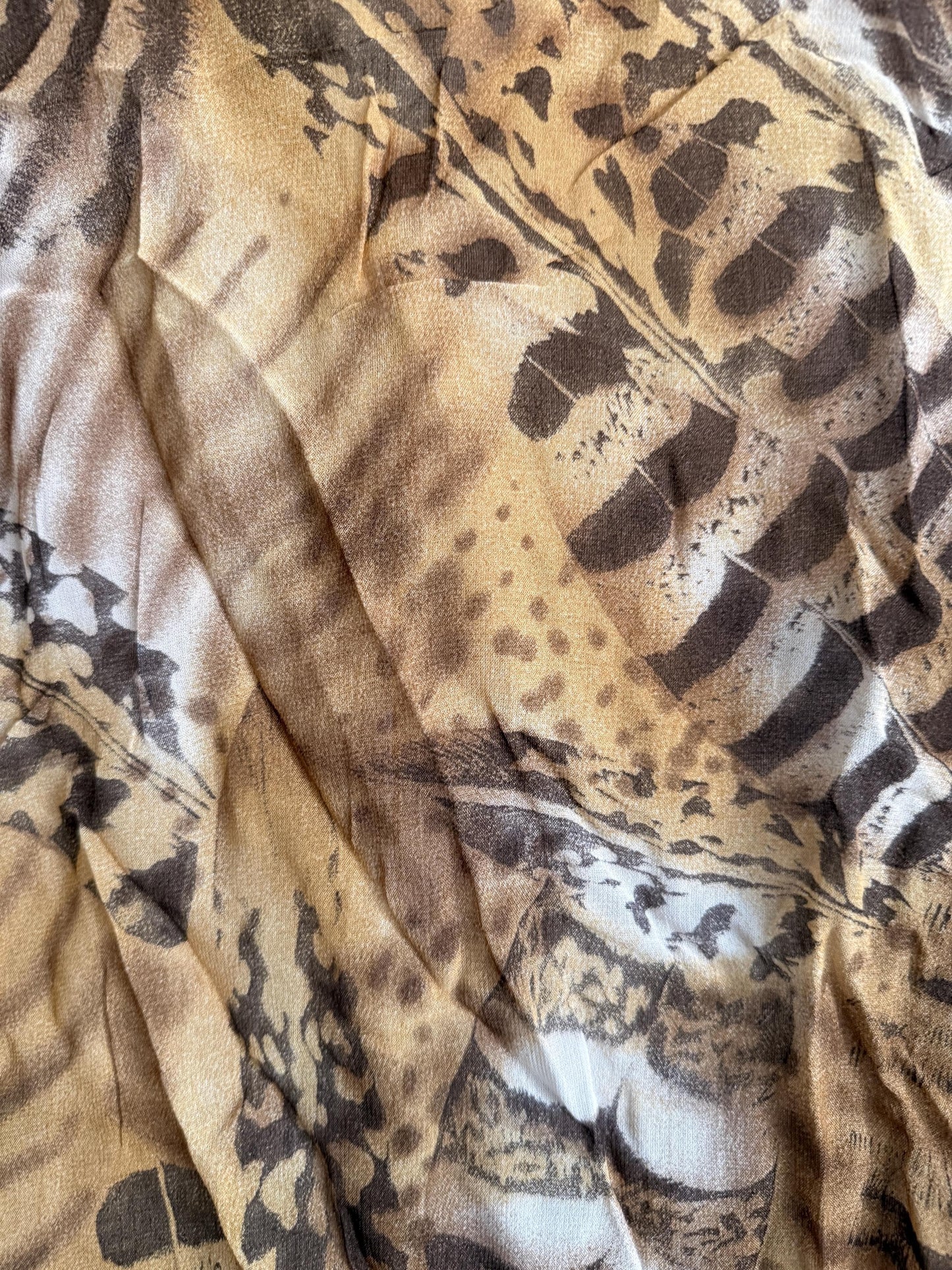 Vintage 90s Animal Print Blouse | Safari Print Shirt, Leopard Zebra Tiger Print Top, Sheer Button Up Blouse, Oversized Neutral Women's Shirt