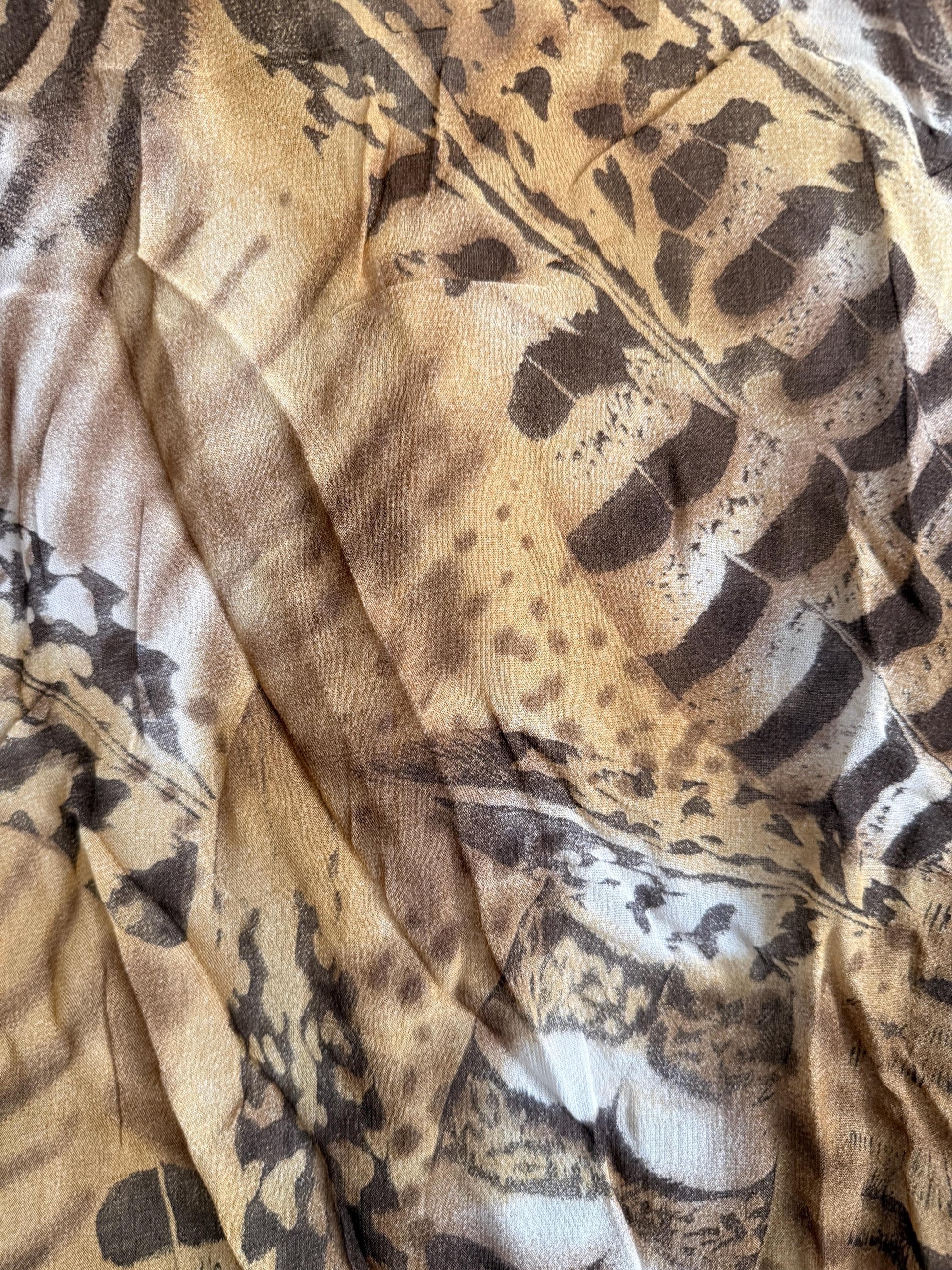 Vintage 90s Animal Print Blouse | Safari Print Shirt, Leopard Zebra Tiger Print Top, Sheer Button Up Blouse, Oversized Neutral Women's Shirt