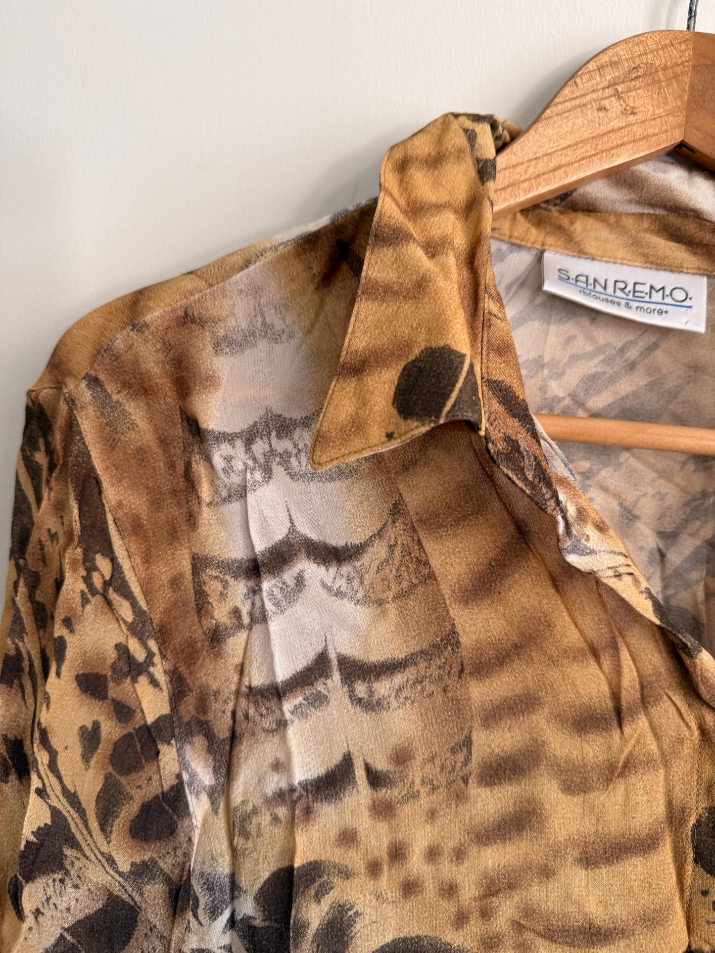 Vintage 90s Animal Print Blouse | Safari Print Shirt, Leopard Zebra Tiger Print Top, Sheer Button Up Blouse, Oversized Neutral Women's Shirt