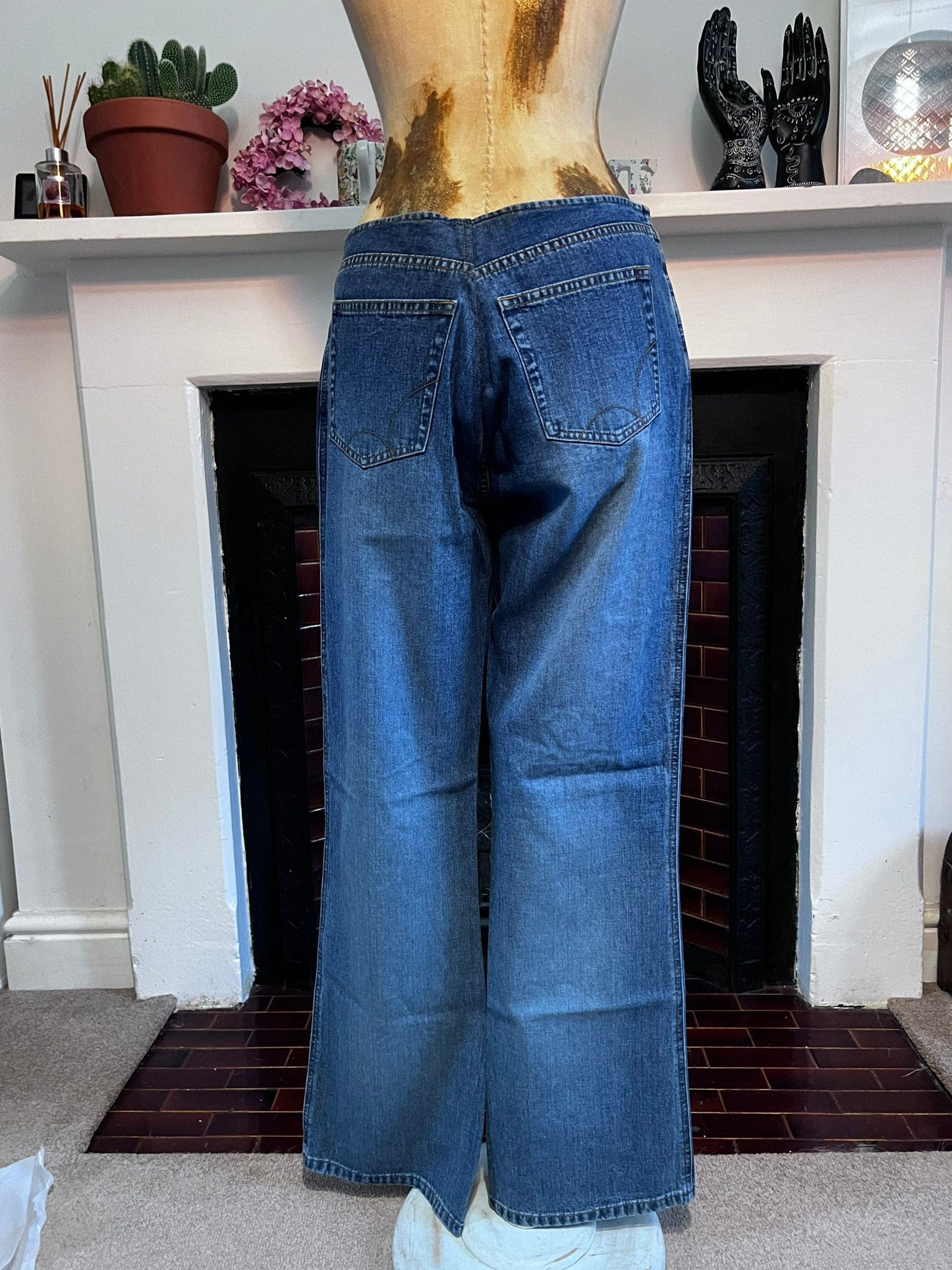 Vintage 90s blue Flared Jeans no waistband - Deadstock Vintage blue sequin Jeans