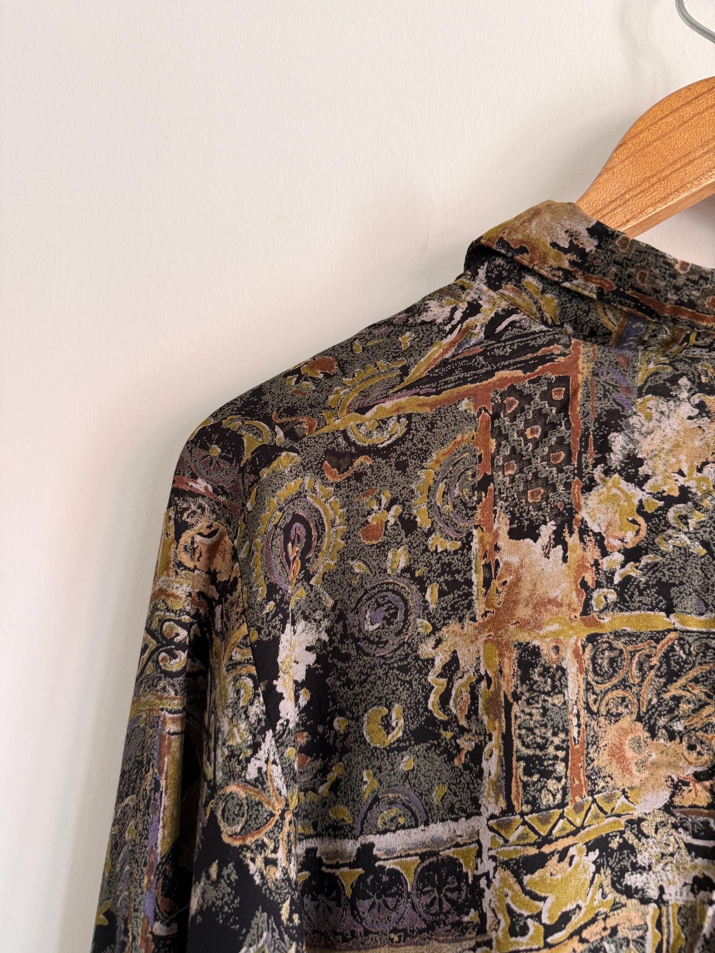 Vintage 90s Tapestry Print Blouson Jacket | Paisley Bomber Blouse | Abstract Baroque Shirt