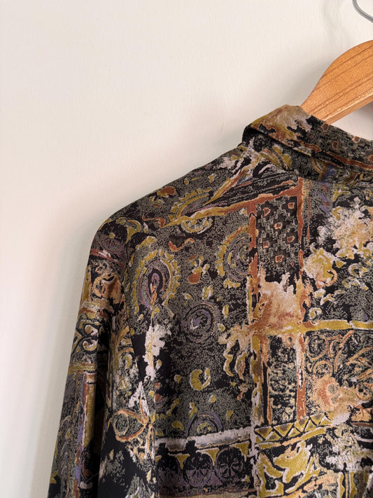 Vintage 90s Tapestry Print Blouson Jacket | Paisley Bomber Blouse | Abstract Baroque Shirt