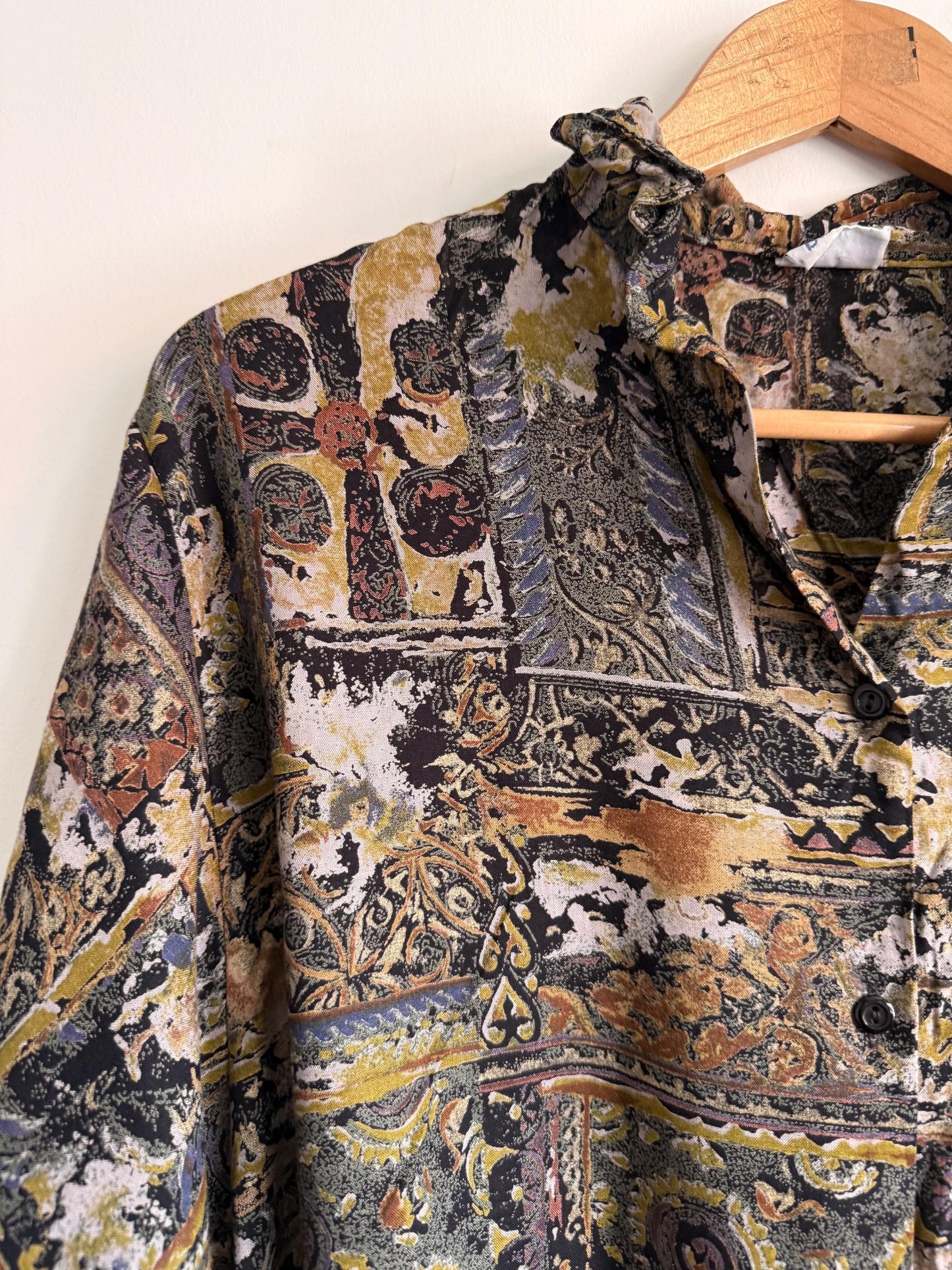 Vintage 90s Tapestry Print Blouson Jacket | Paisley Bomber Blouse | Abstract Baroque Shirt