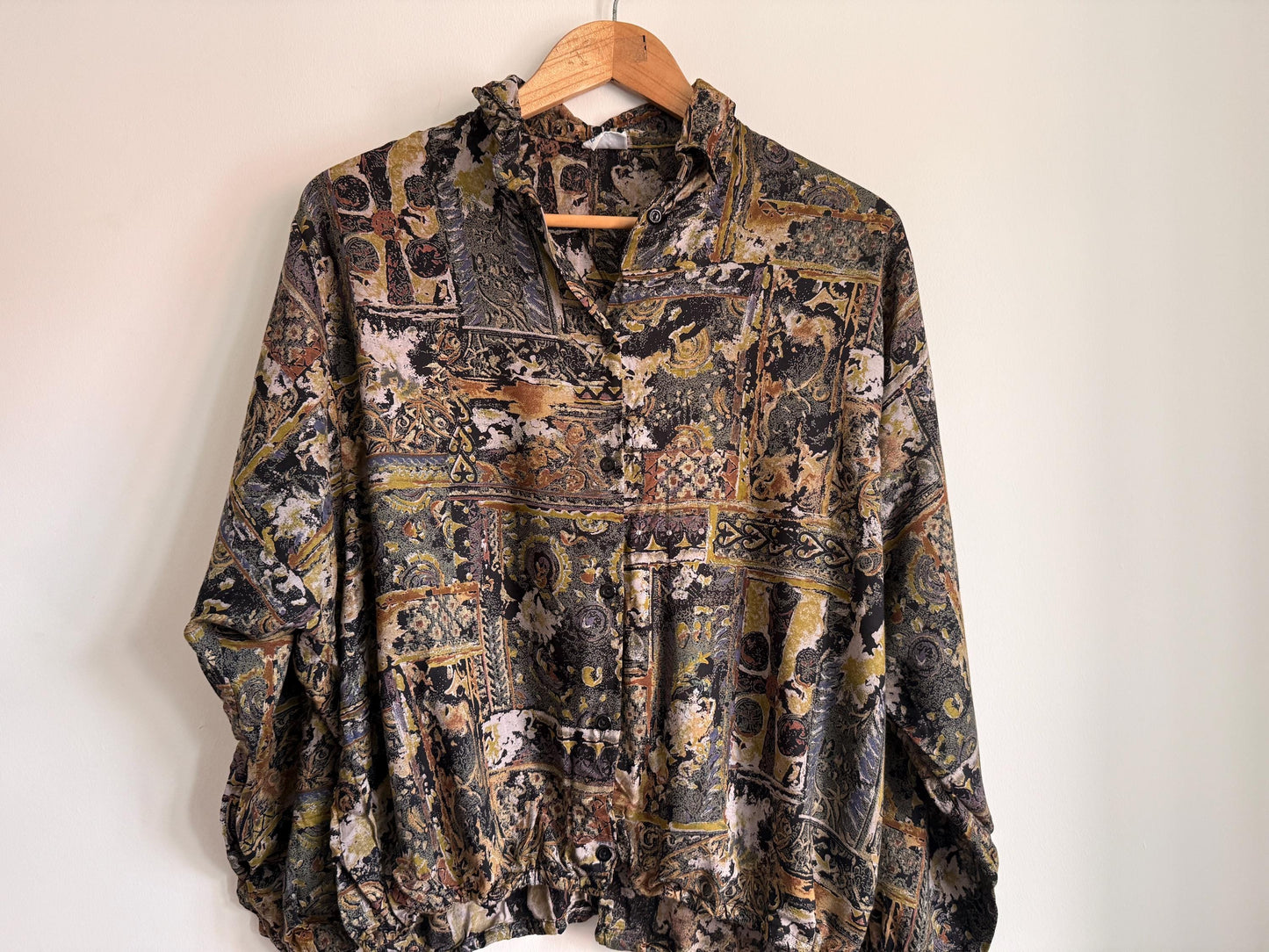 Vintage 90s Tapestry Print Blouson Jacket | Paisley Bomber Blouse | Abstract Baroque Shirt