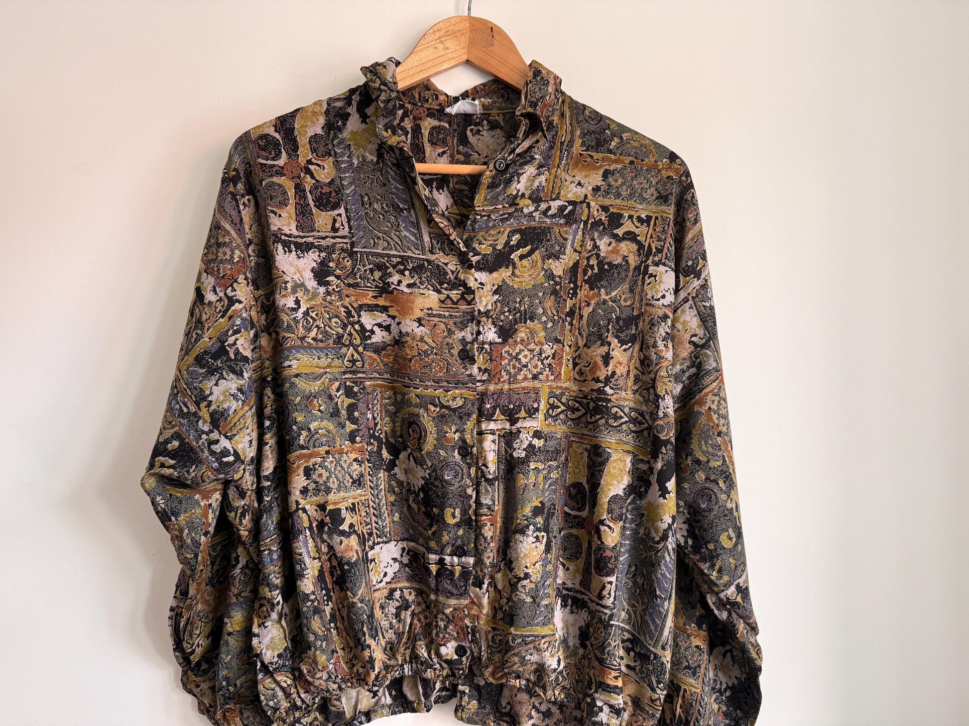Vintage 90s Tapestry Print Blouson Jacket | Paisley Bomber Blouse | Abstract Baroque Shirt
