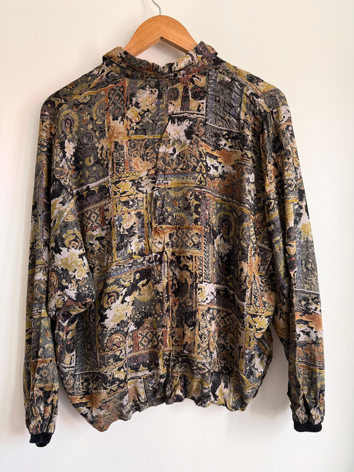 Vintage 90s Tapestry Print Blouson Jacket | Paisley Bomber Blouse | Abstract Baroque Shirt