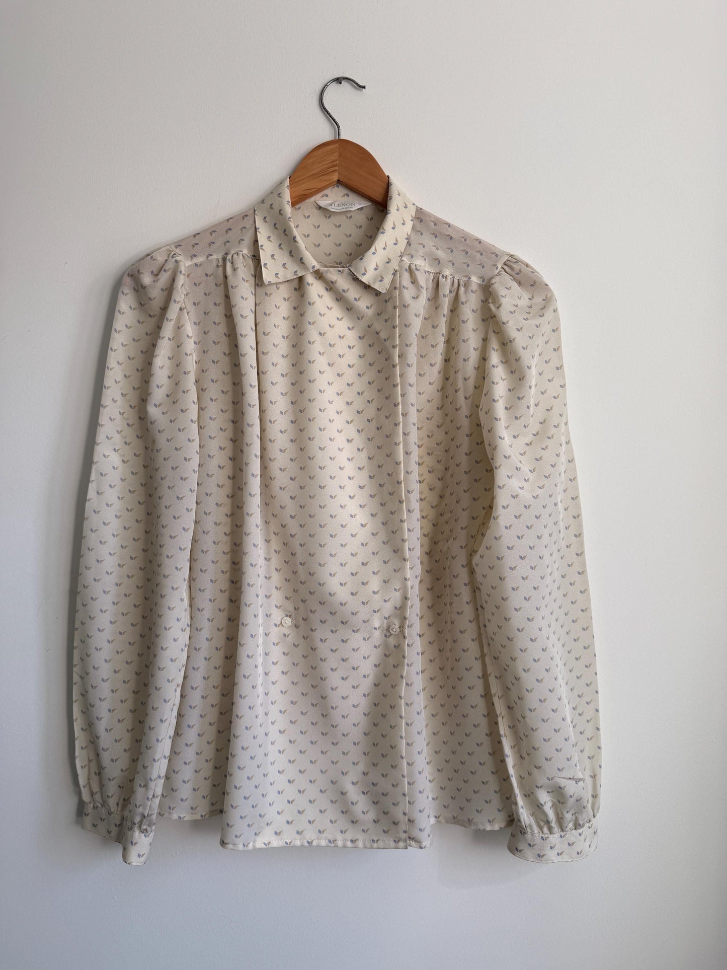 Vintage Alexon Cream Blouse Long Sleeve Printed Blouse Smart Vintage Shirt Secretary Blouse Office Wear Classic British Vintage