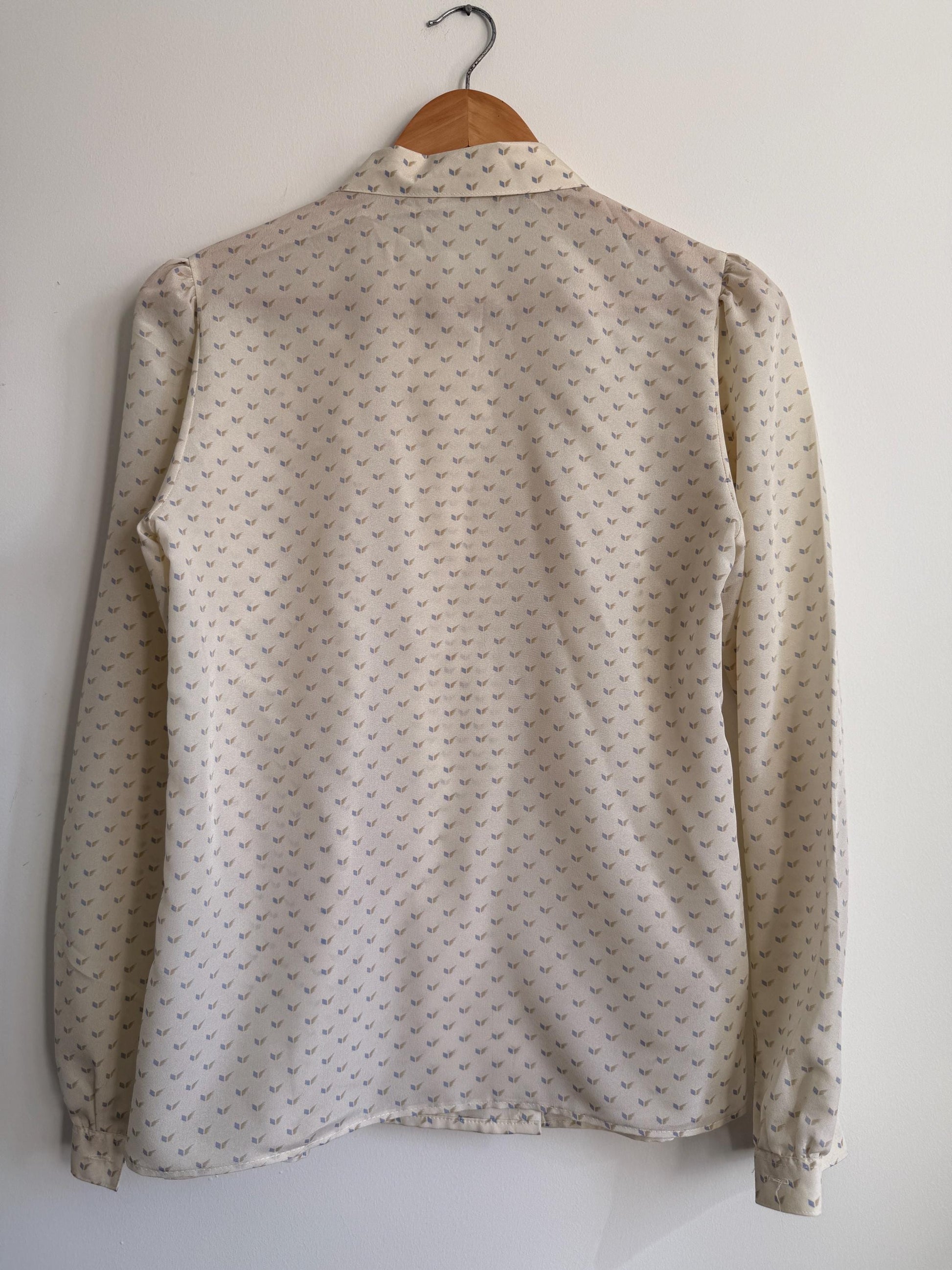 Vintage Alexon Cream Blouse Long Sleeve Printed Blouse Smart Vintage Shirt Secretary Blouse Office Wear Classic British Vintage
