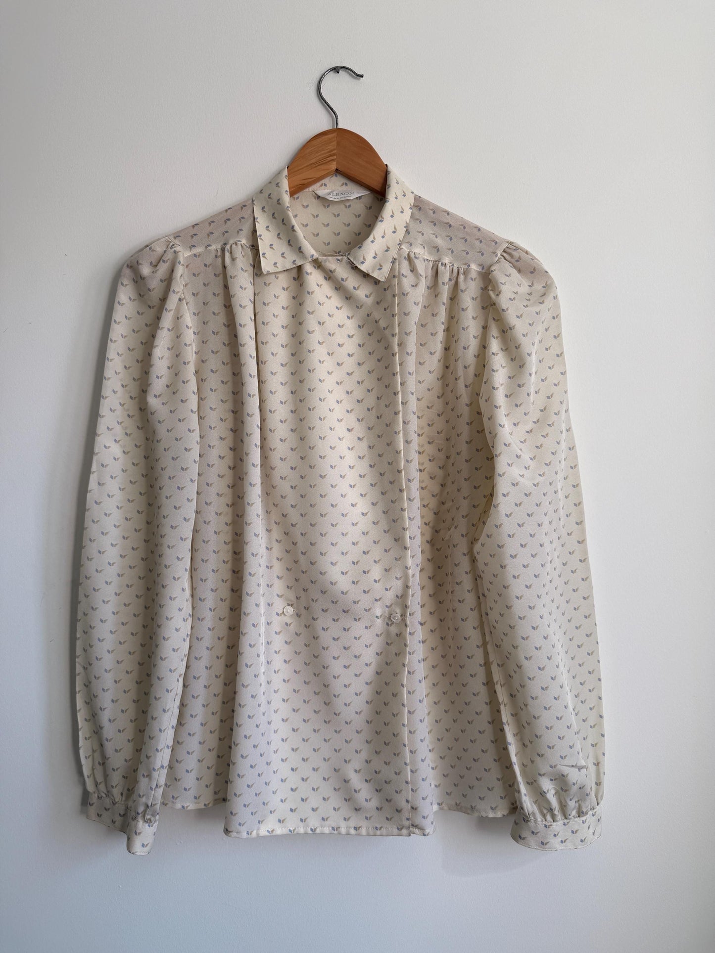 Vintage Alexon Cream Blouse Long Sleeve Printed Blouse Smart Vintage Shirt Secretary Blouse Office Wear Classic British Vintage