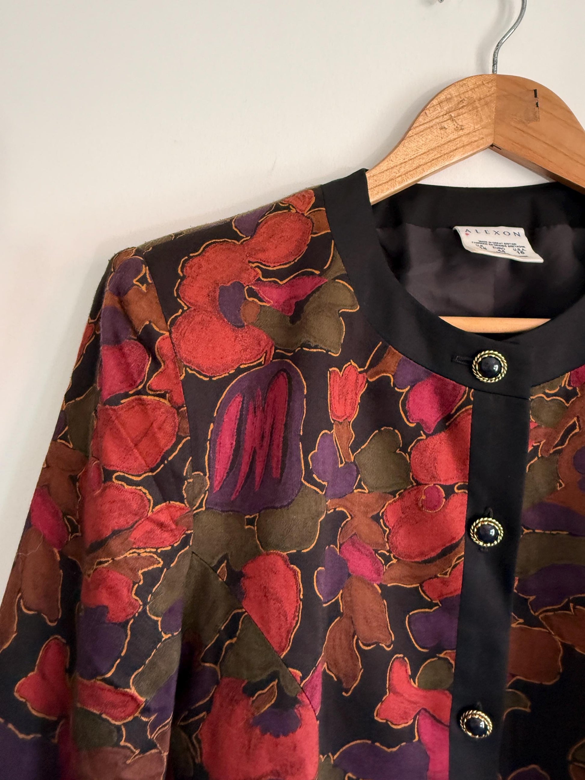 Vintage Alexon Floral Jacket | Designer Floral Blazer | Autumn Botanical Jacket | Smart Occasion Jacket | Luxury Vintage Womenswear