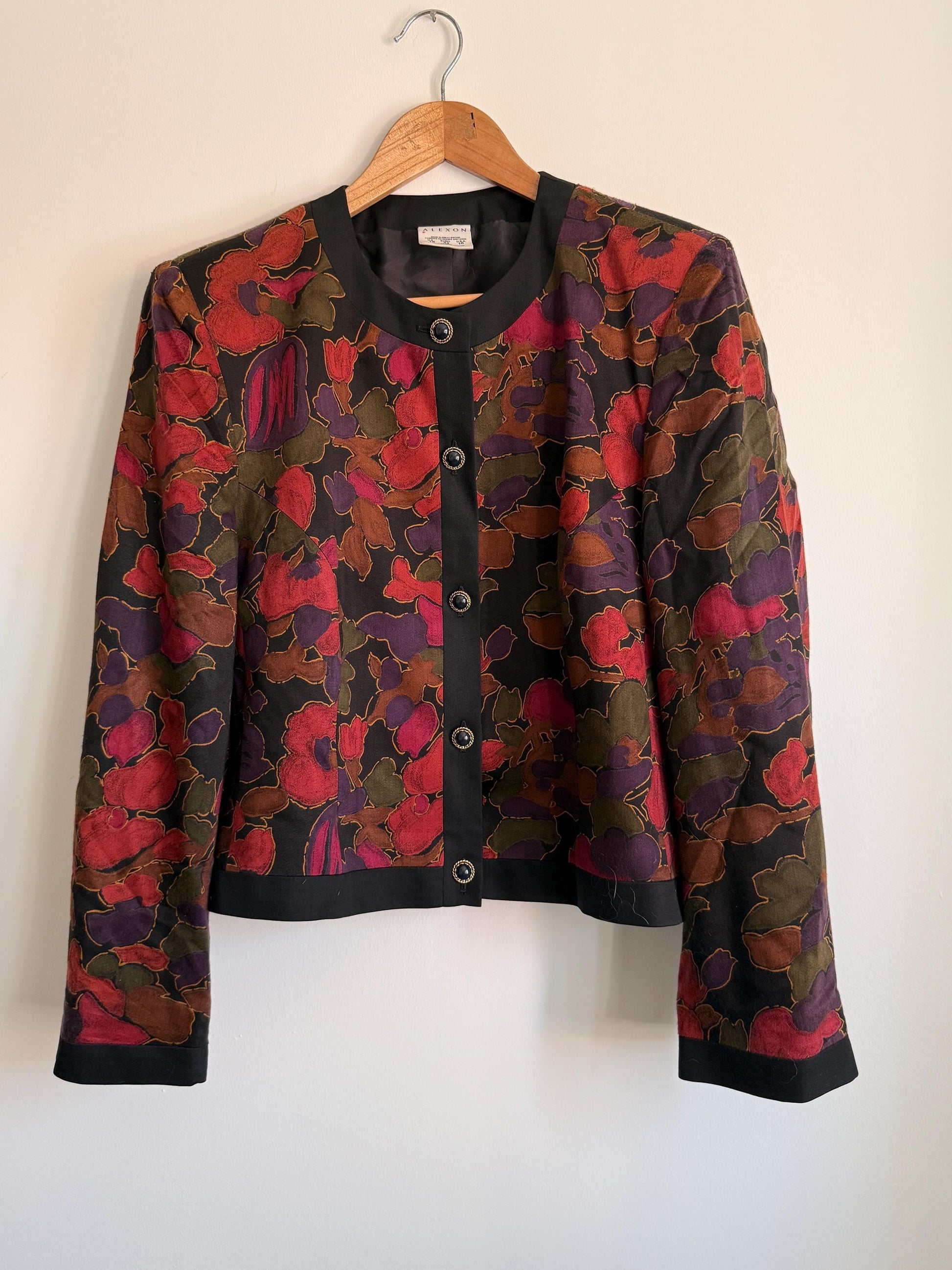 Vintage Alexon Floral Jacket | Designer Floral Blazer | Autumn Botanical Jacket | Smart Occasion Jacket | Luxury Vintage Womenswear