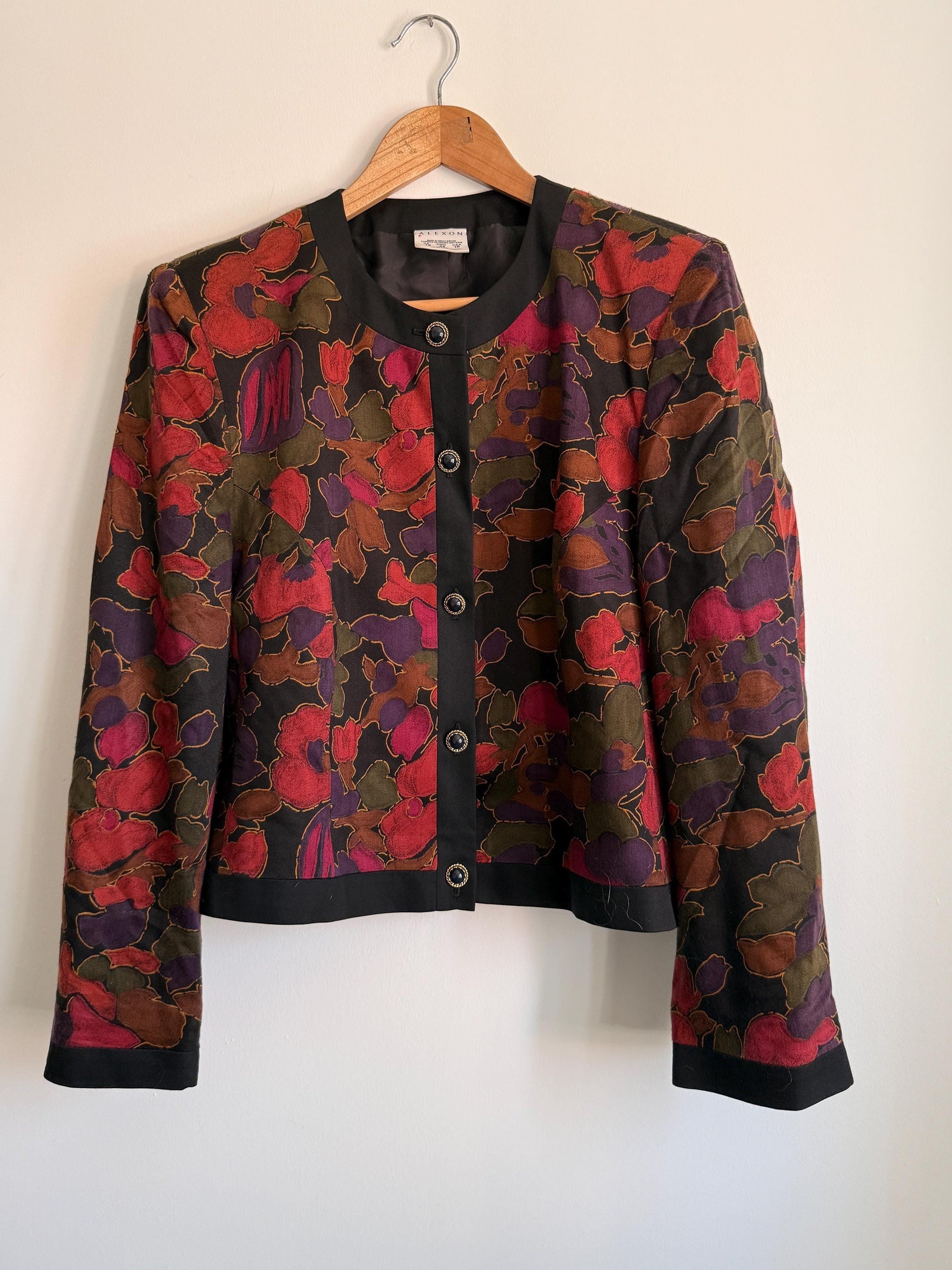 Vintage Alexon Floral Jacket | Designer Floral Blazer | Autumn Botanical Jacket | Smart Occasion Jacket | Luxury Vintage Womenswear