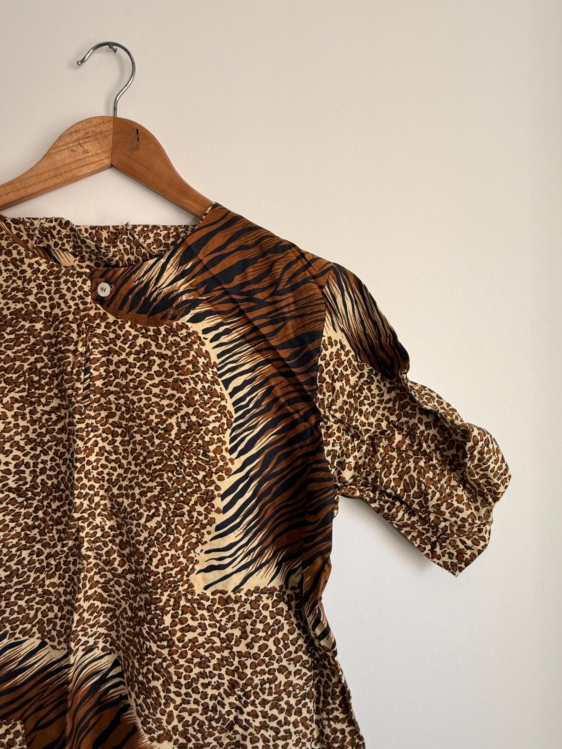 Vintage Animal Print Blouse | 90s Safari Print Top | Leopard & Tiger Print Shirt | Women's Vintage Short Sleeve Blouse | Jungle Print Top