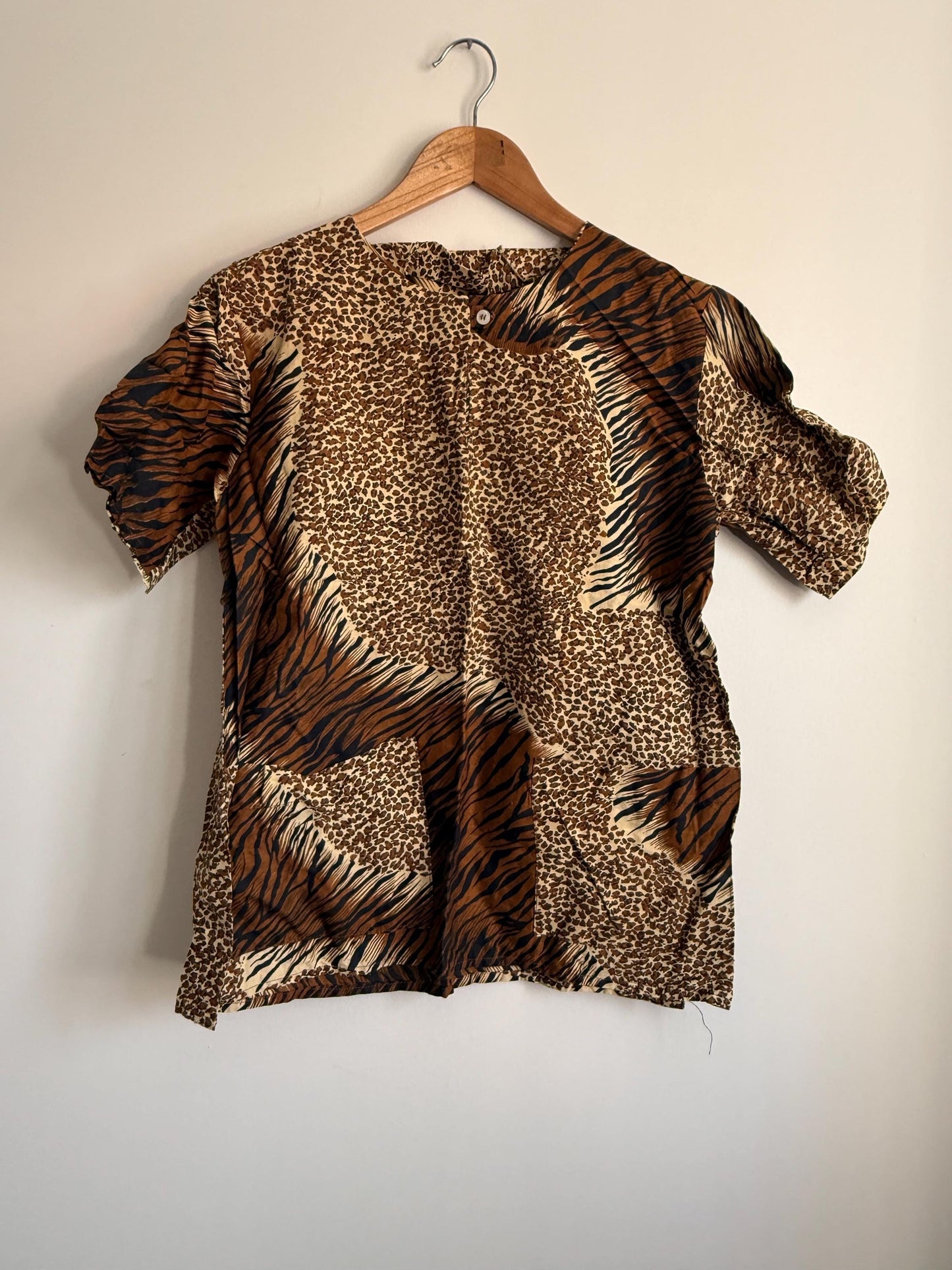 Vintage Animal Print Blouse | 90s Safari Print Top | Leopard & Tiger Print Shirt | Women's Vintage Short Sleeve Blouse | Jungle Print Top