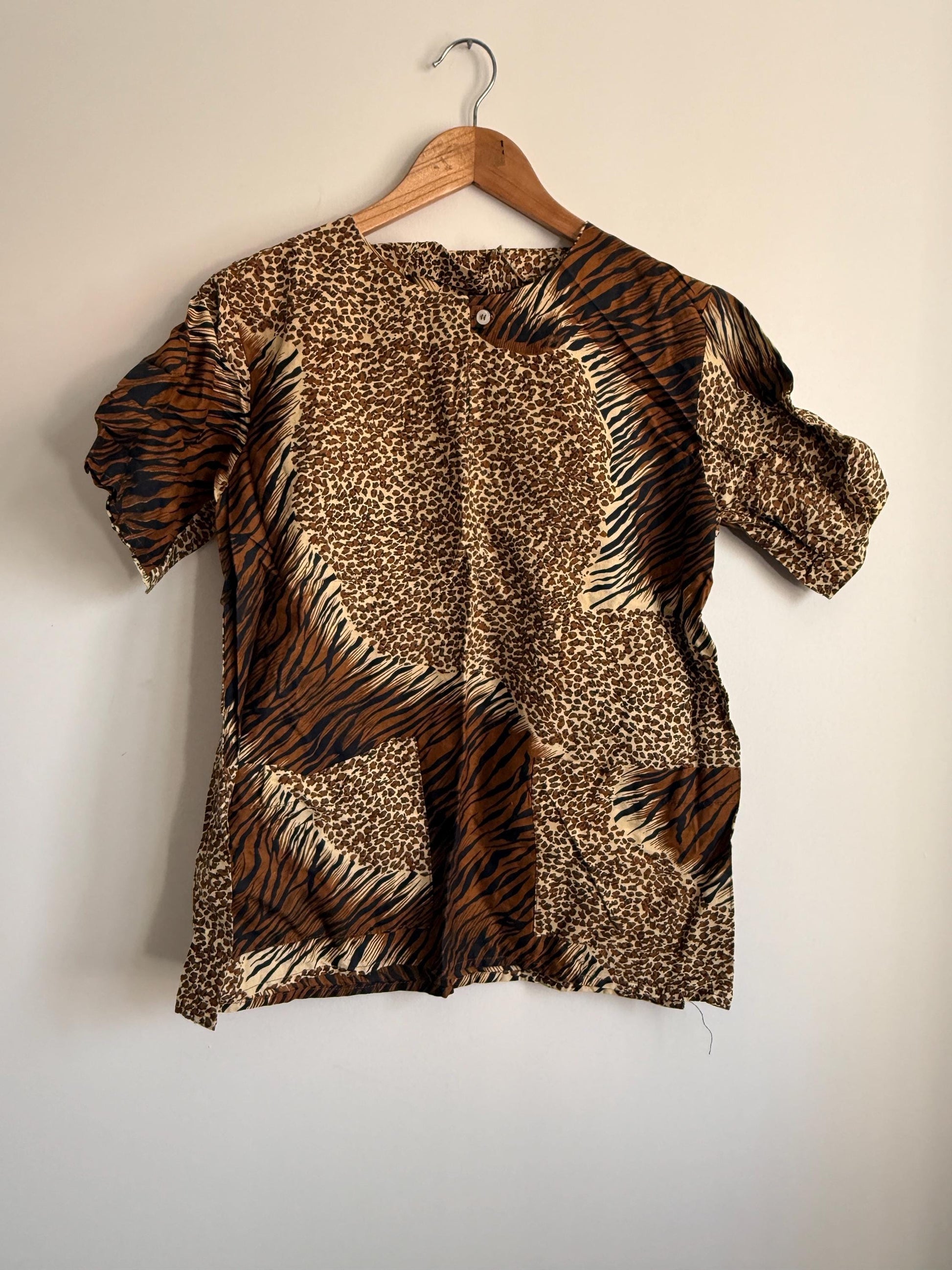 Vintage Animal Print Blouse | 90s Safari Print Top | Leopard & Tiger Print Shirt | Women's Vintage Short Sleeve Blouse | Jungle Print Top