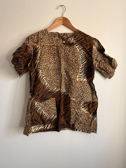 Vintage Animal Print Blouse | 90s Safari Print Top | Leopard & Tiger Print Shirt | Women's Vintage Short Sleeve Blouse | Jungle Print Top