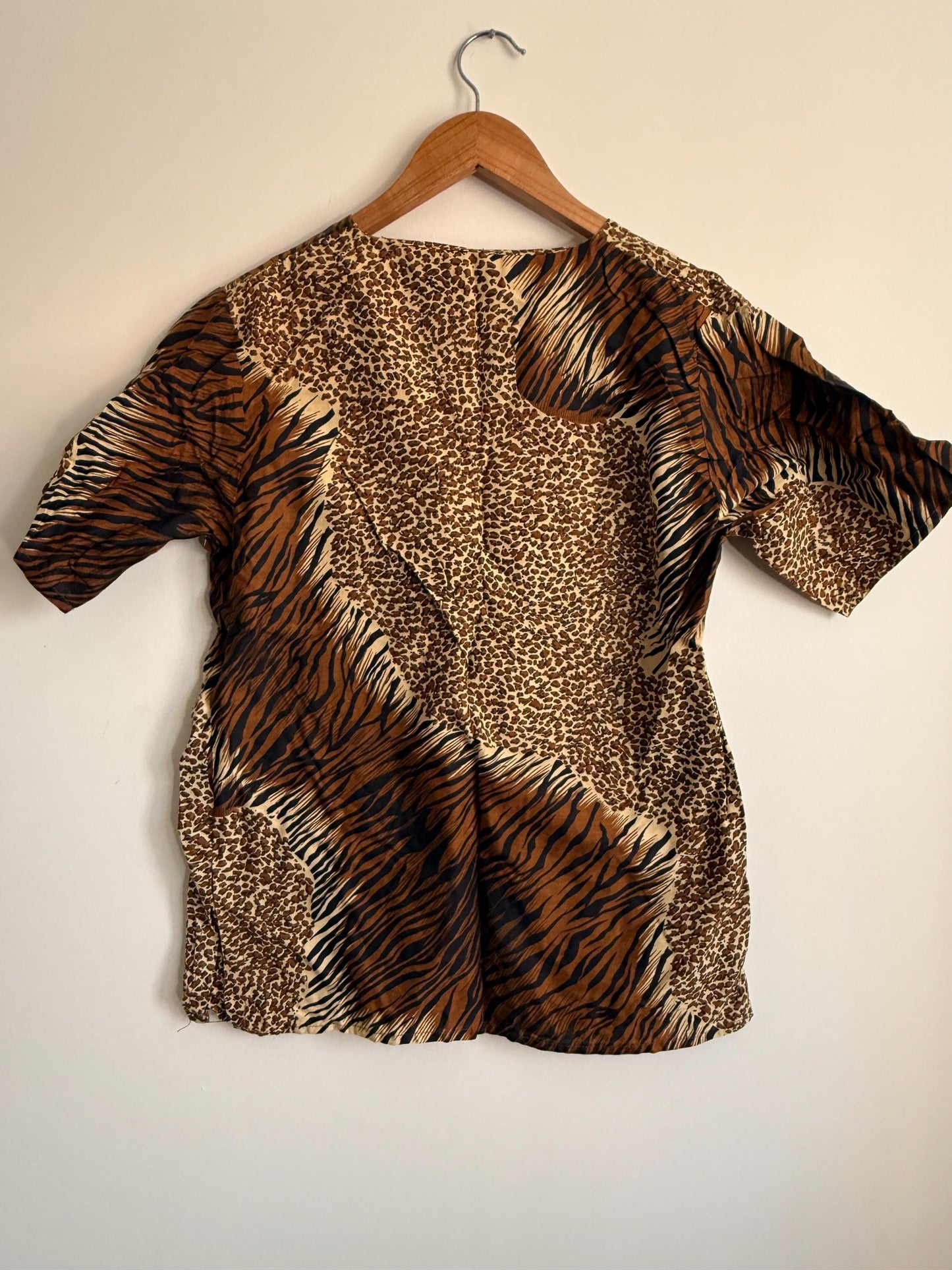 Vintage Animal Print Blouse | 90s Safari Print Top | Leopard & Tiger Print Shirt | Women's Vintage Short Sleeve Blouse | Jungle Print Top