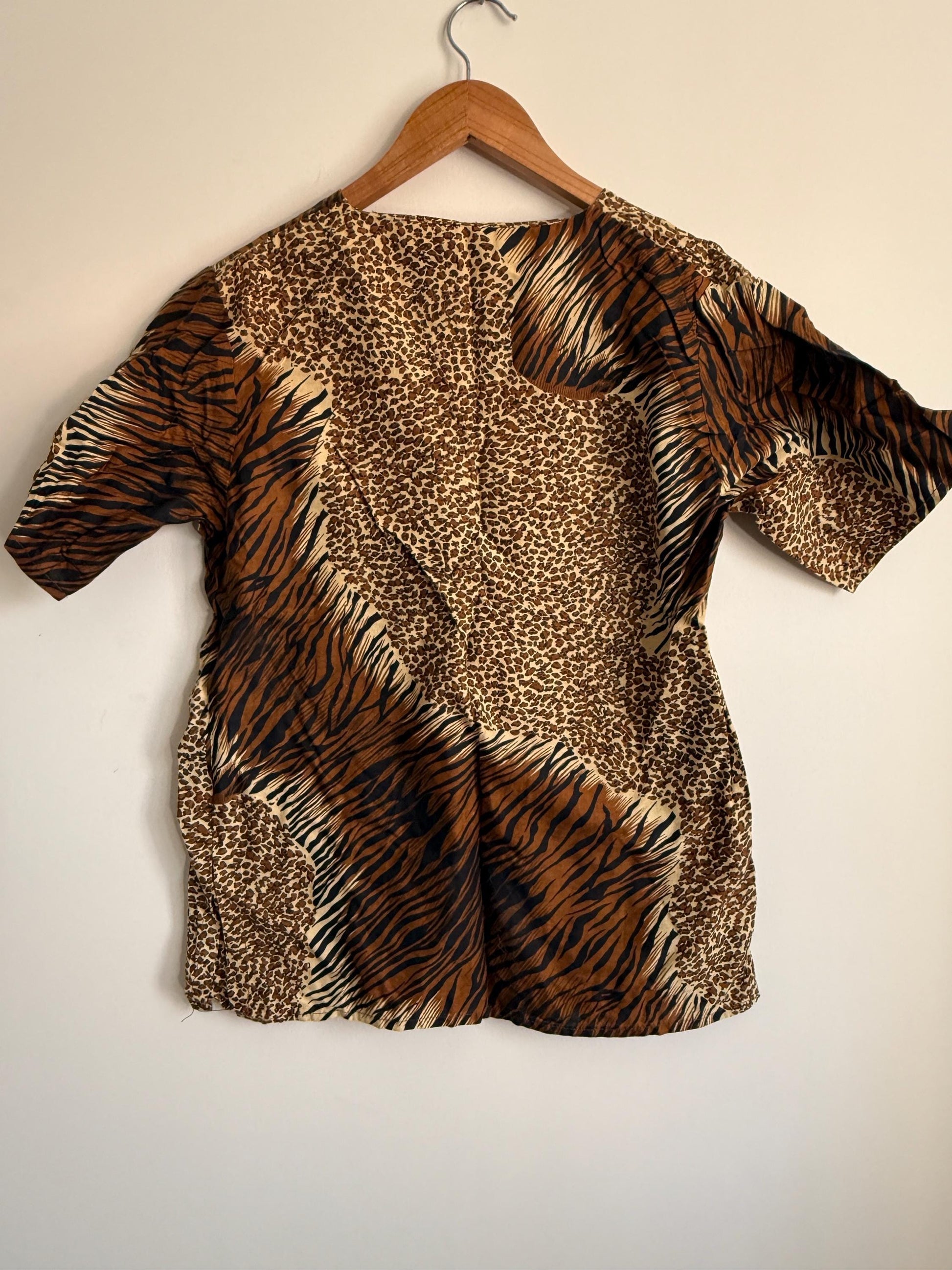 Vintage Animal Print Blouse | 90s Safari Print Top | Leopard & Tiger Print Shirt | Women's Vintage Short Sleeve Blouse | Jungle Print Top