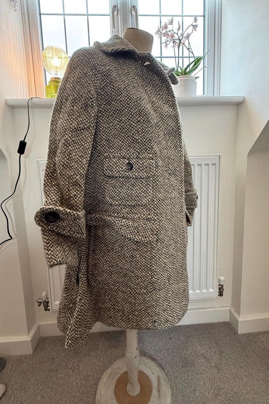 aquasccutum grey tweed coat vintage 70s midi length coat chunky pockets