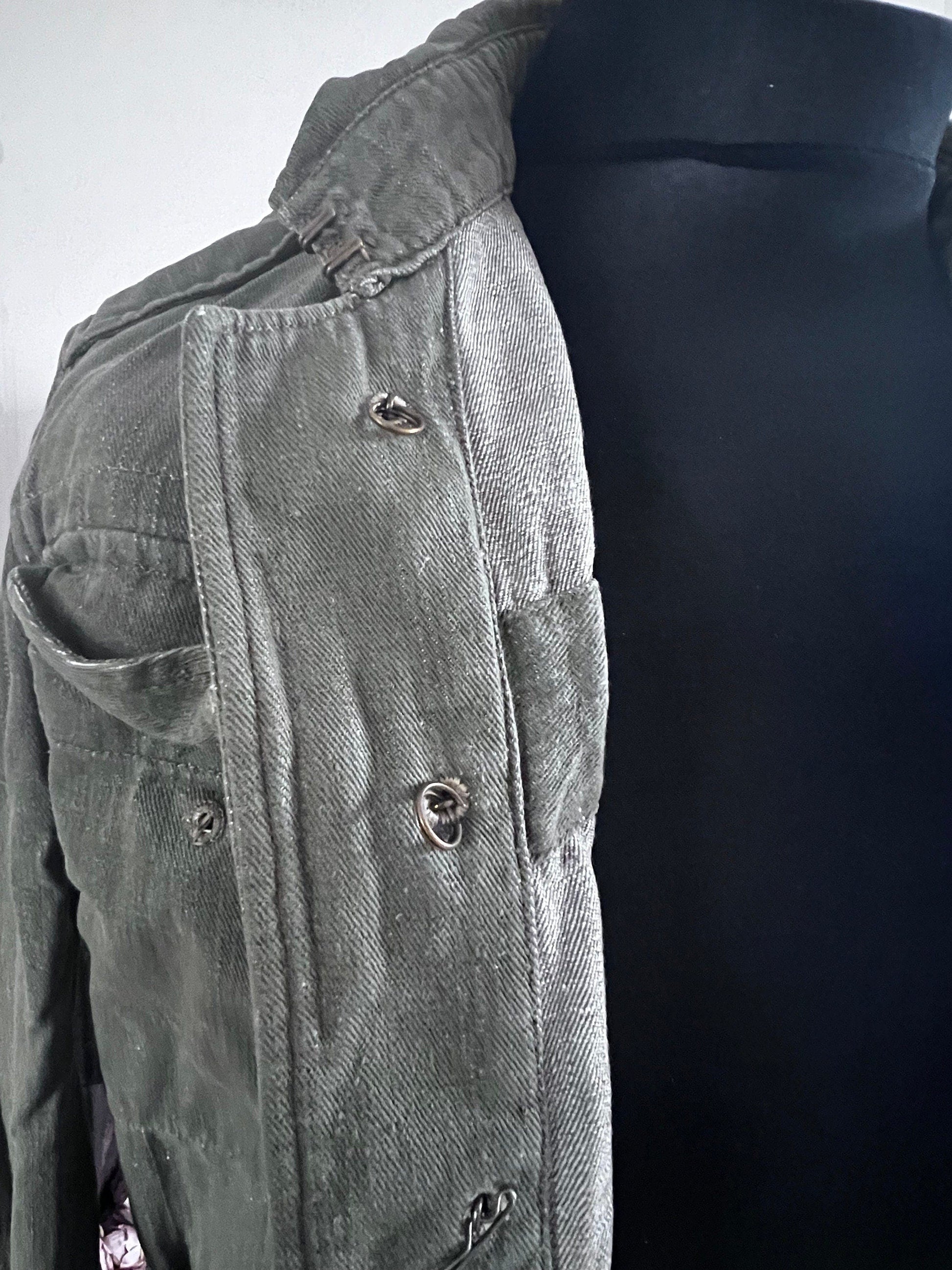 Vintage 1952 British Army Royal Marines Military Overalls Denim Blouse Olive Green Jacket S/M