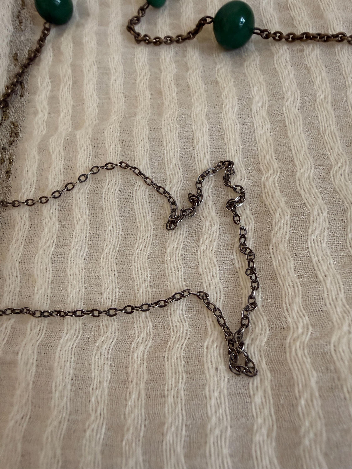 Vintage Art Deco Green Sautoir Necklace, 1930s Geometric Flapper Jewelry