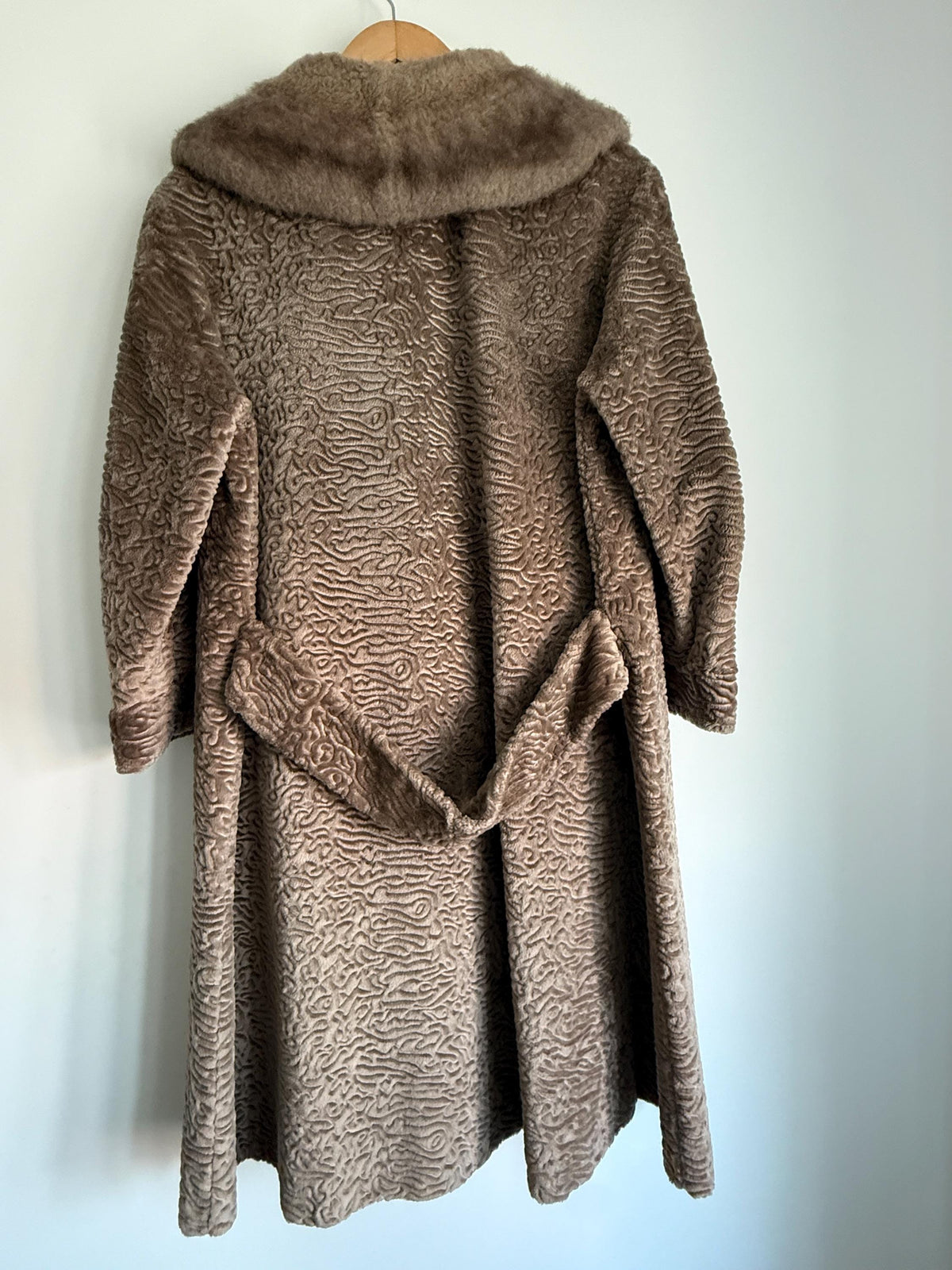 Vintage Astraka Faux Fur Coat, Taupe Courtelle, Plush Collar, Pink Lining