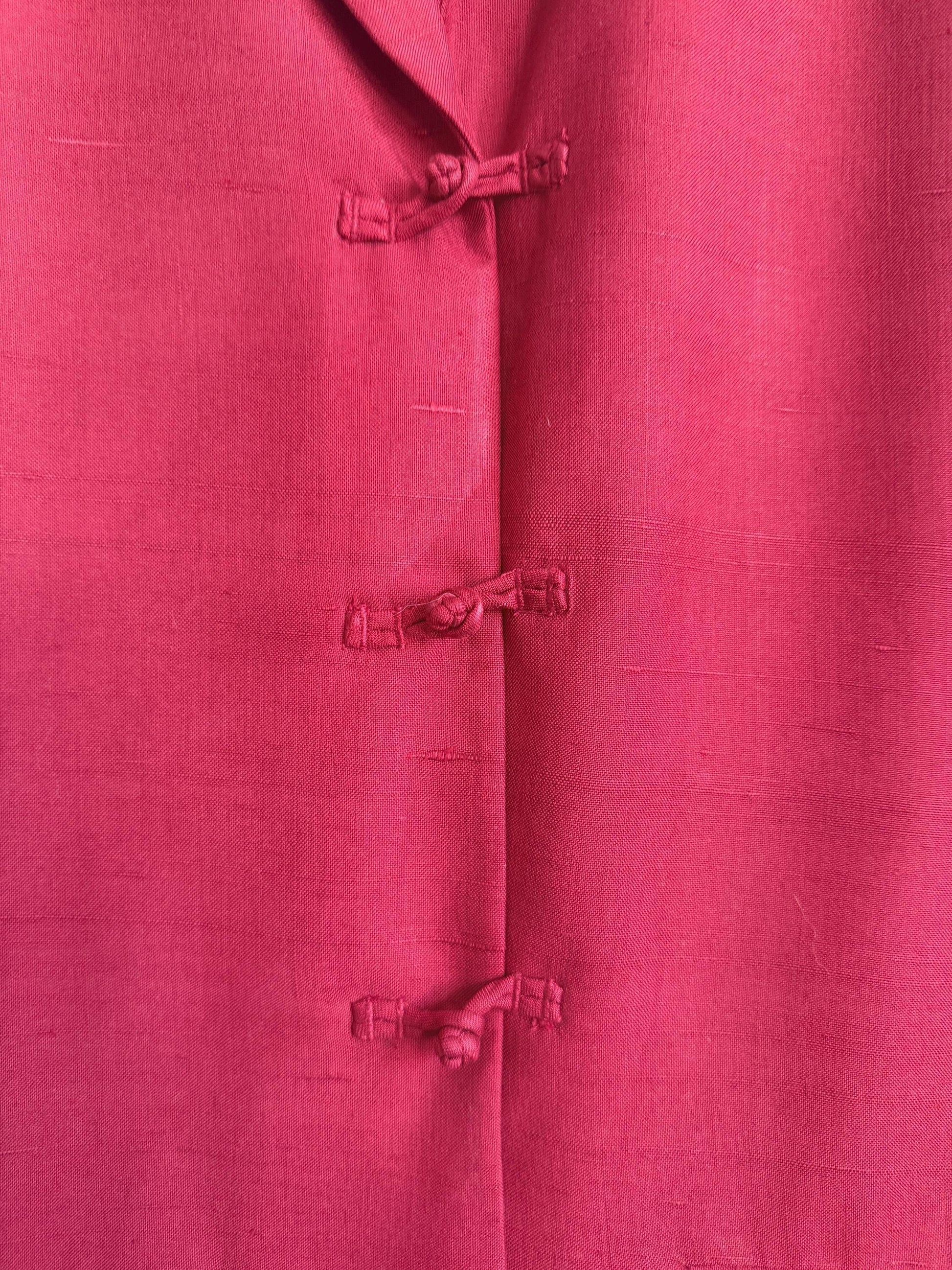 Vintage August Silk 100% Silk Jacket UK 10 | Burgundy Silk Blazer | Mandarin Frog Fastening Jacket | 1990s Silk Evening Jacket