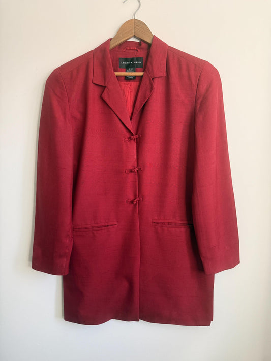 Vintage August Silk 100% Silk Jacket UK 10 | Burgundy Silk Blazer | Mandarin Frog Fastening Jacket | 1990s Silk Evening Jacket