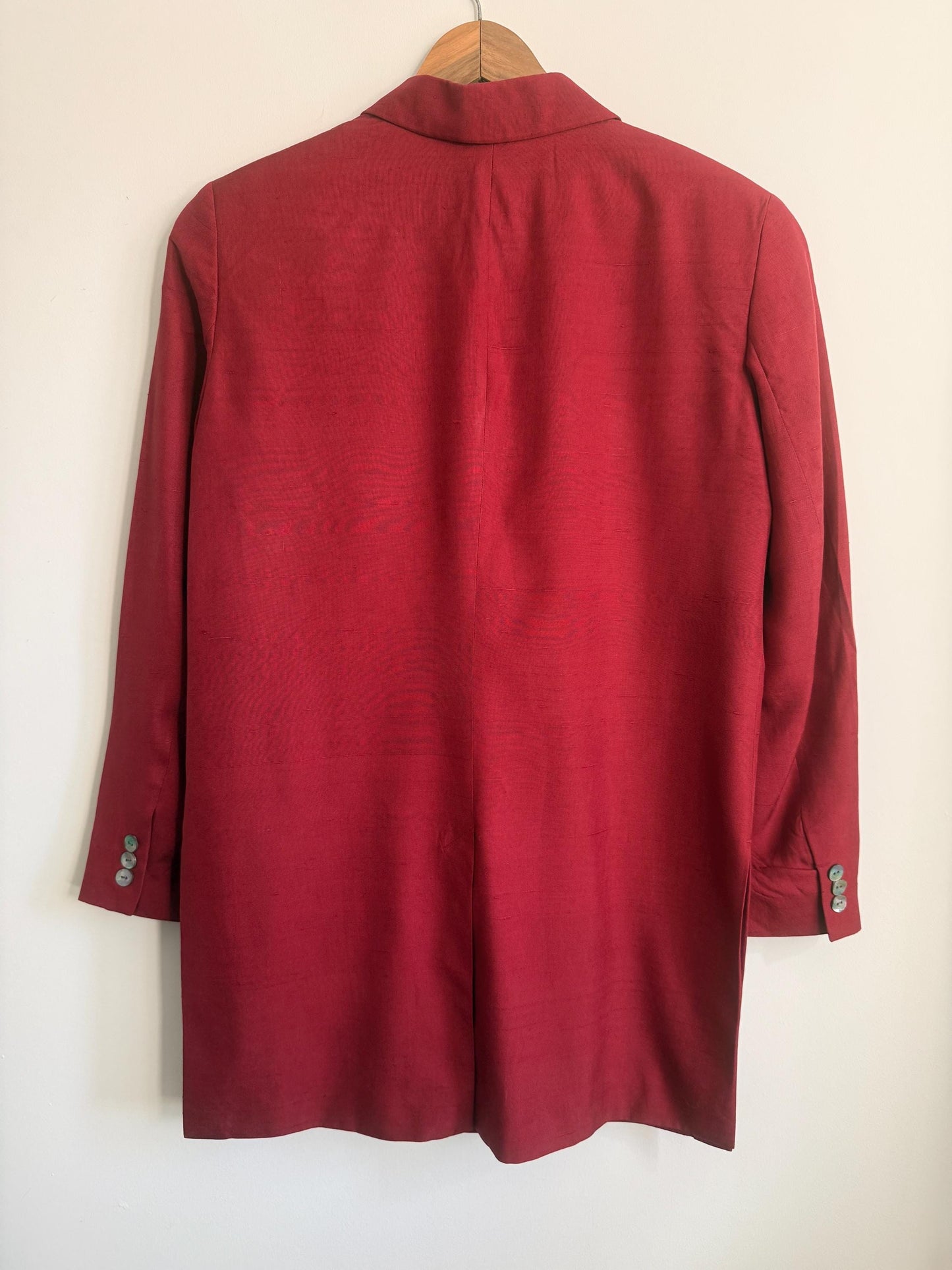 Vintage August Silk 100% Silk Jacket UK 10 | Burgundy Silk Blazer | Mandarin Frog Fastening Jacket | 1990s Silk Evening Jacket