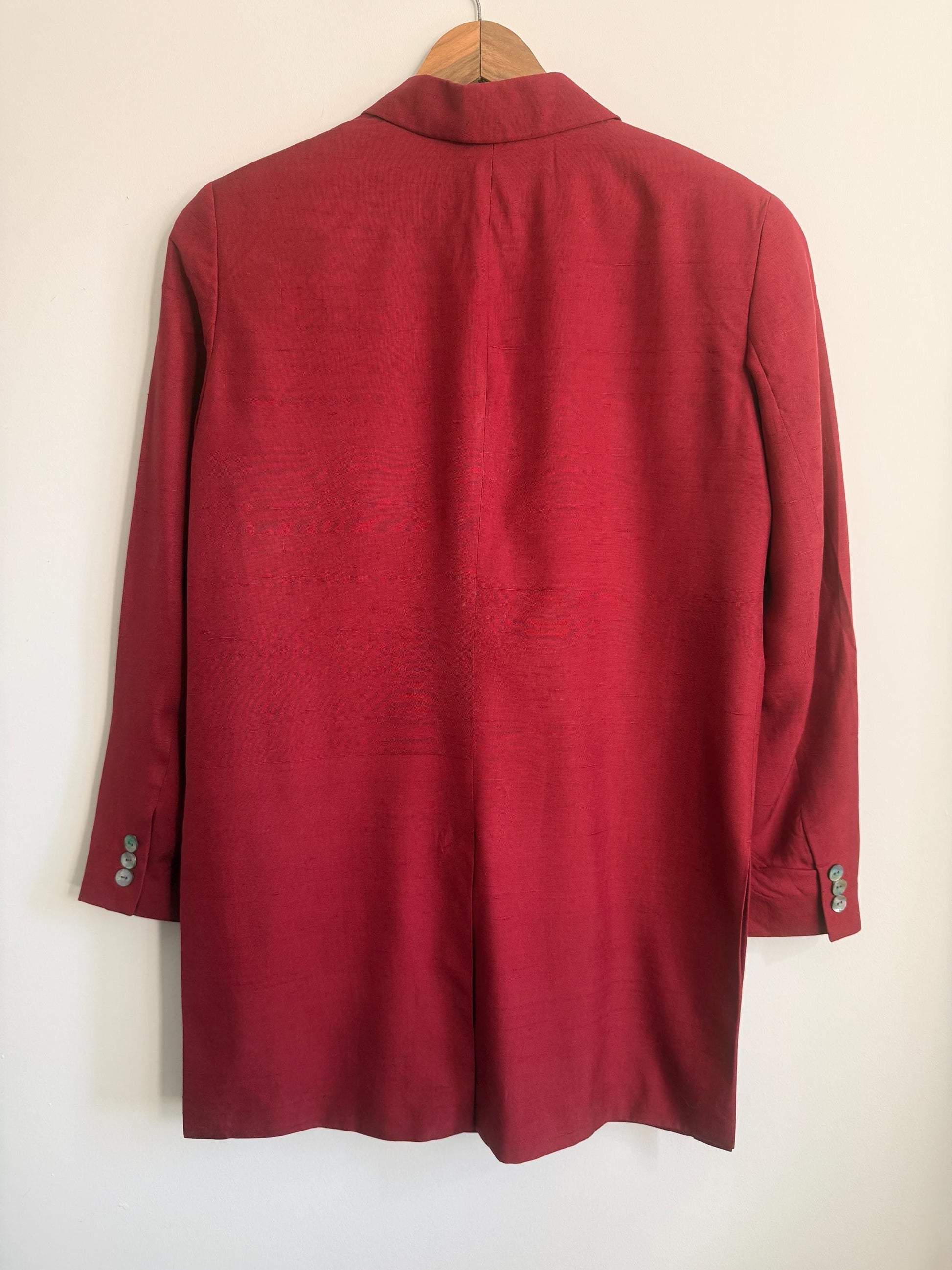 Vintage August Silk 100% Silk Jacket UK 10 | Burgundy Silk Blazer | Mandarin Frog Fastening Jacket | 1990s Silk Evening Jacket