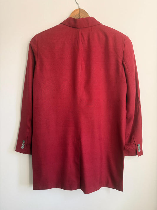 Vintage August Silk 100% Silk Jacket UK 10 | Burgundy Silk Blazer | Mandarin Frog Fastening Jacket | 1990s Silk Evening Jacket