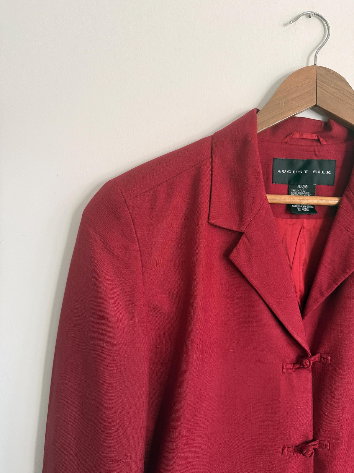 Vintage August Silk 100% Silk Jacket UK 10 | Burgundy Silk Blazer | Mandarin Frog Fastening Jacket | 1990s Silk Evening Jacket