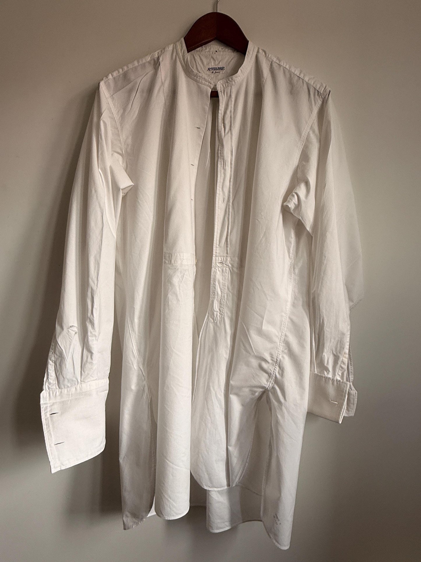 Vintage Austin Reed White Bib Front Dress Shirt Detachable Collar Formal Evening Shirt