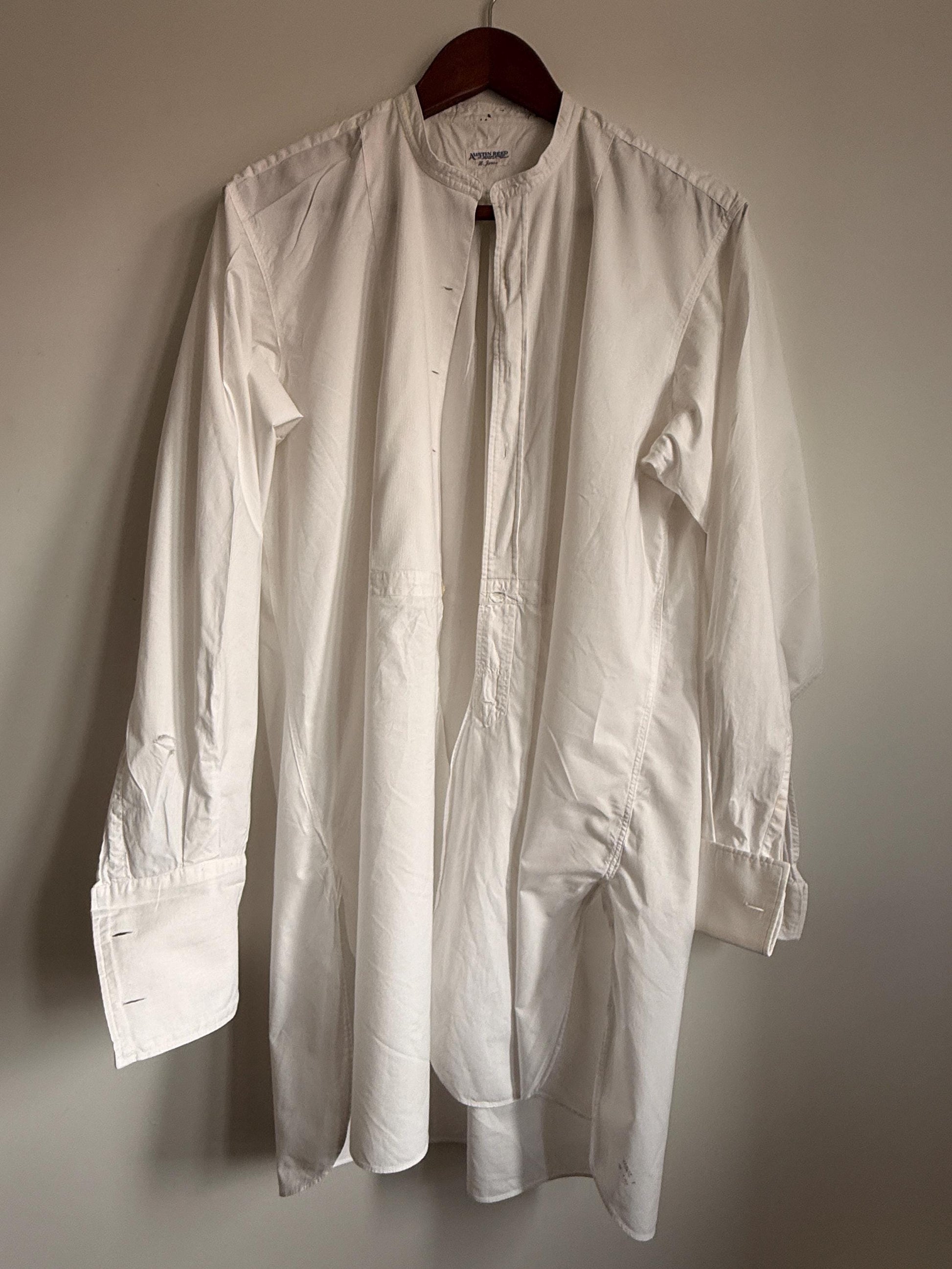 Vintage Austin Reed White Bib Front Dress Shirt Detachable Collar Formal Evening Shirt