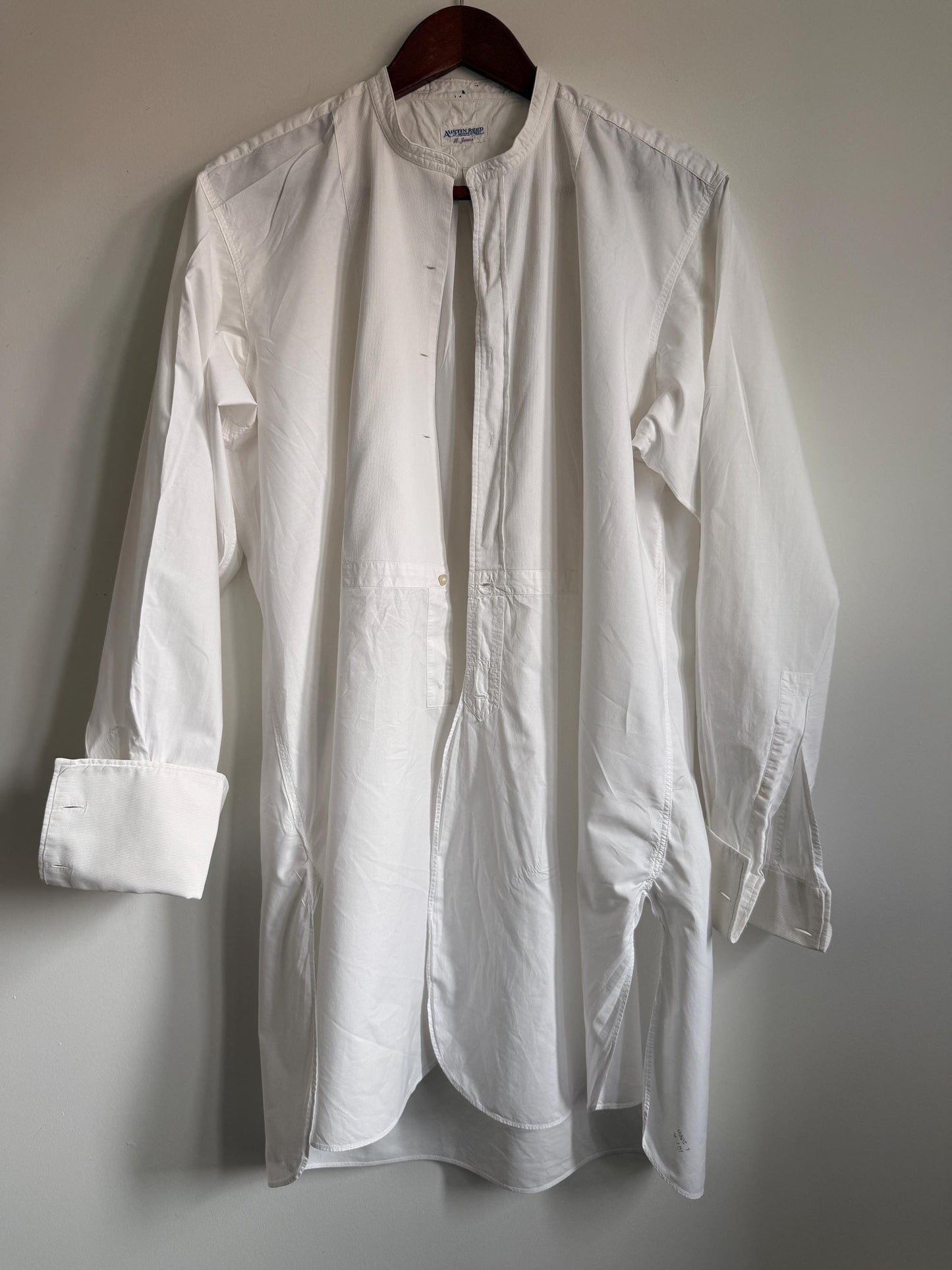 Vintage Austin Reed White Bib Front Dress Shirt Detachable Collar Formal Evening Shirt