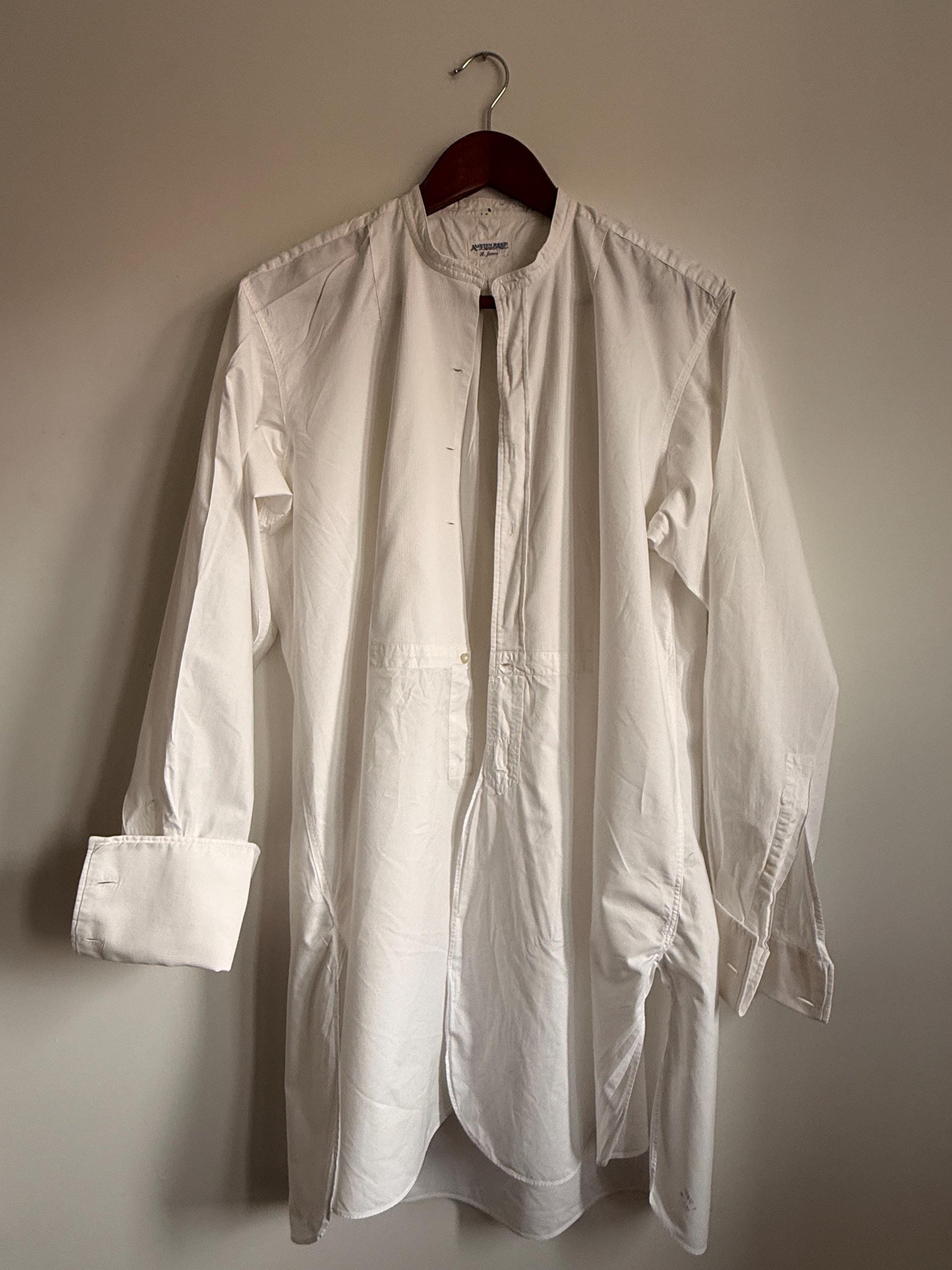 Vintage Austin Reed White Bib Front Dress Shirt Detachable Collar Formal Evening Shirt