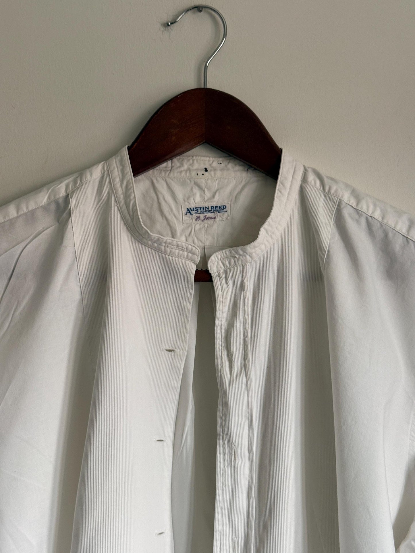Vintage Austin Reed White Bib Front Dress Shirt Detachable Collar Formal Evening Shirt