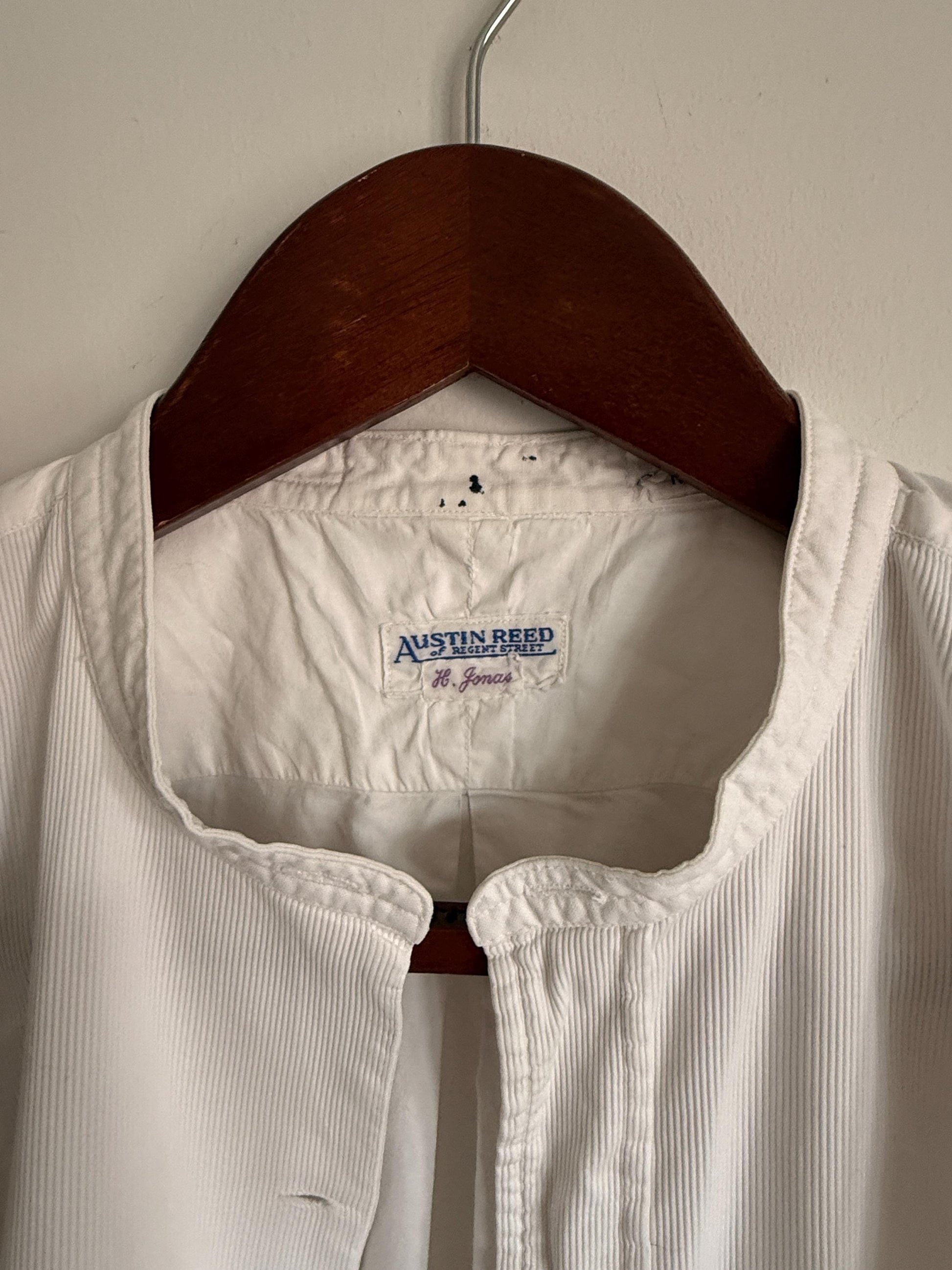 Vintage Austin Reed White Bib Front Dress Shirt Detachable Collar Formal Evening Shirt