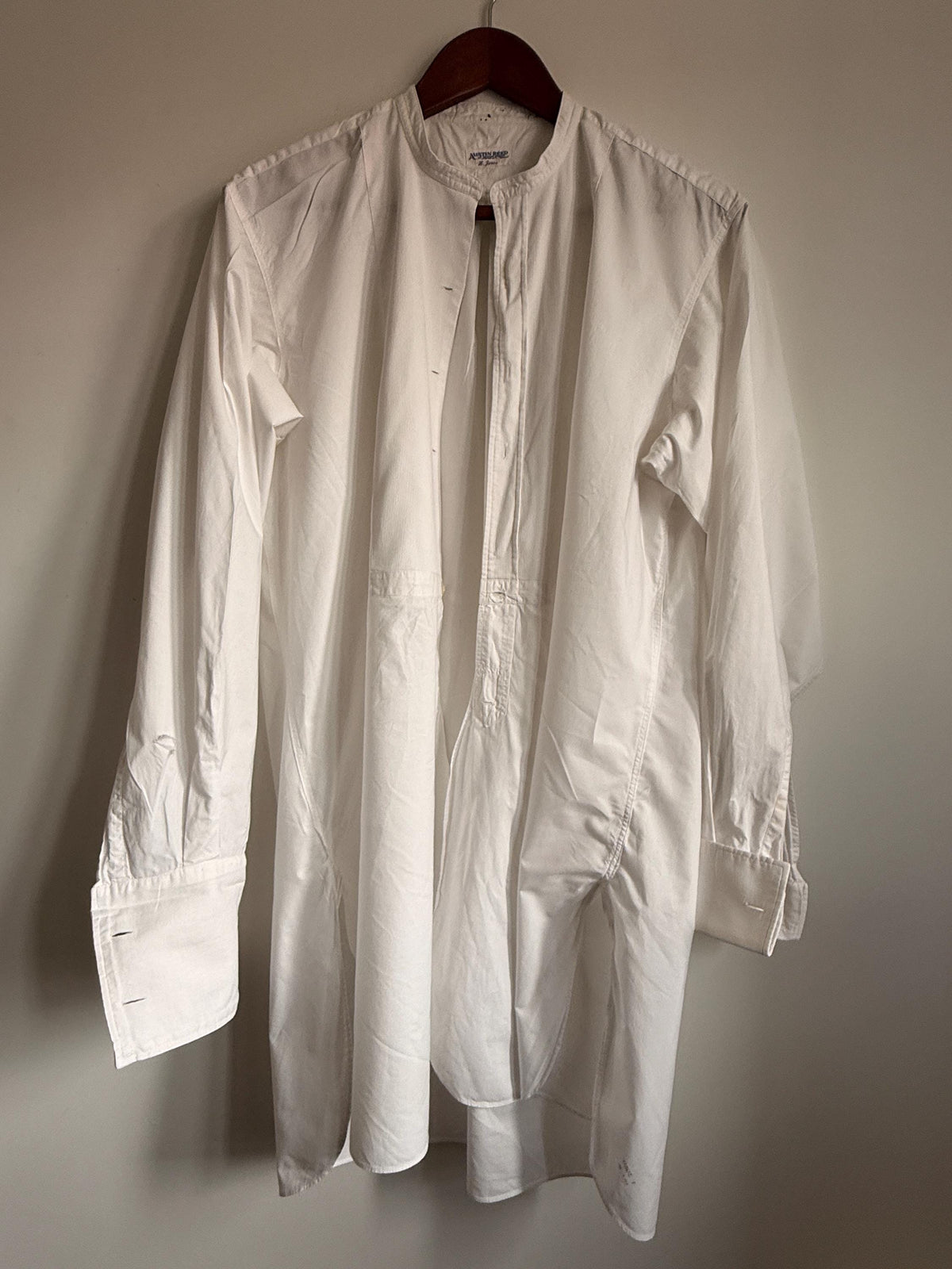 Vintage Austin Reed White Bib Front Dress Shirt Detachable Collar Formal Evening Shirt