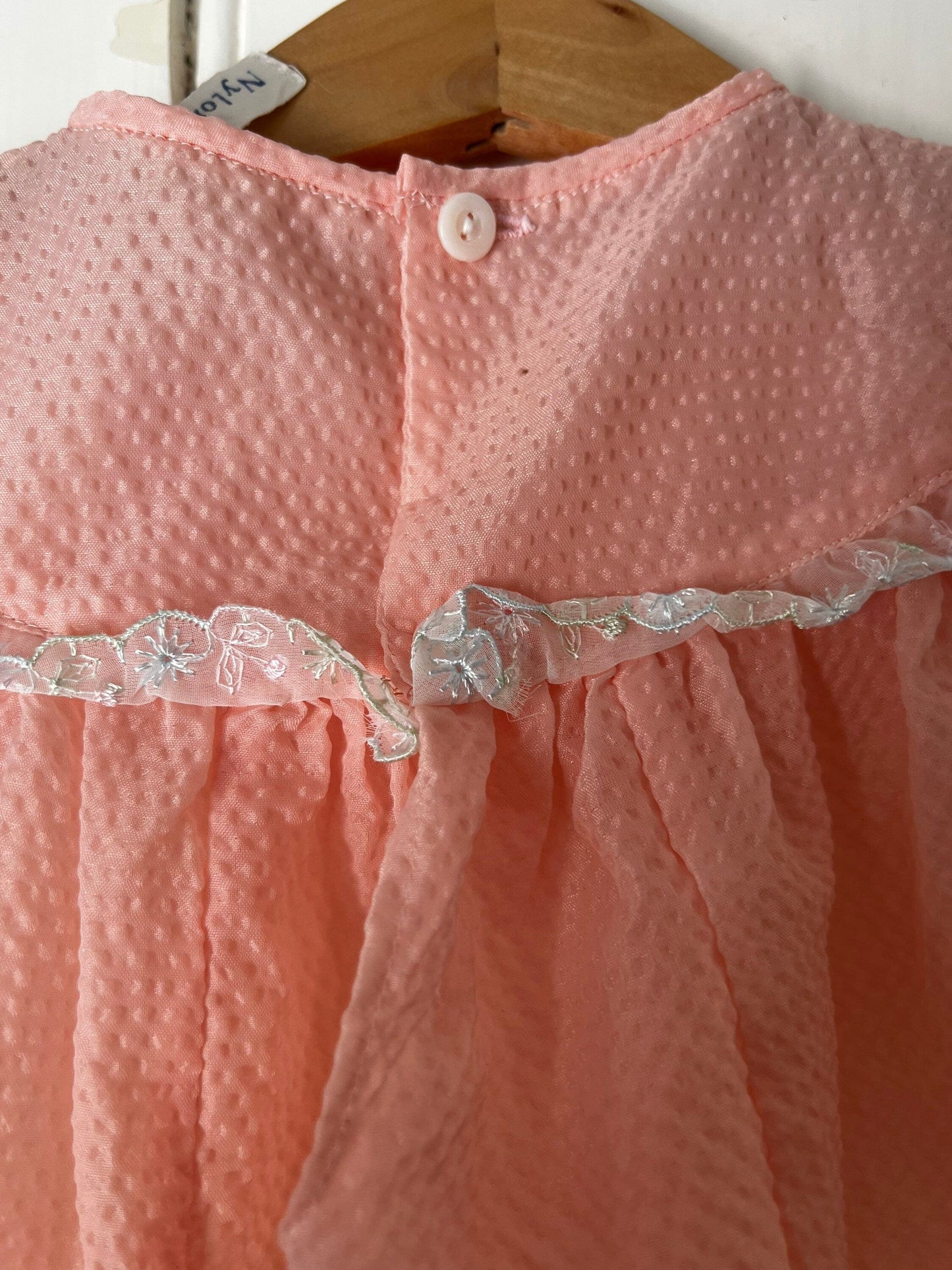 Vintage Girls Dress - pink nylon seersucker Dress Baby Dress age 2-3 years