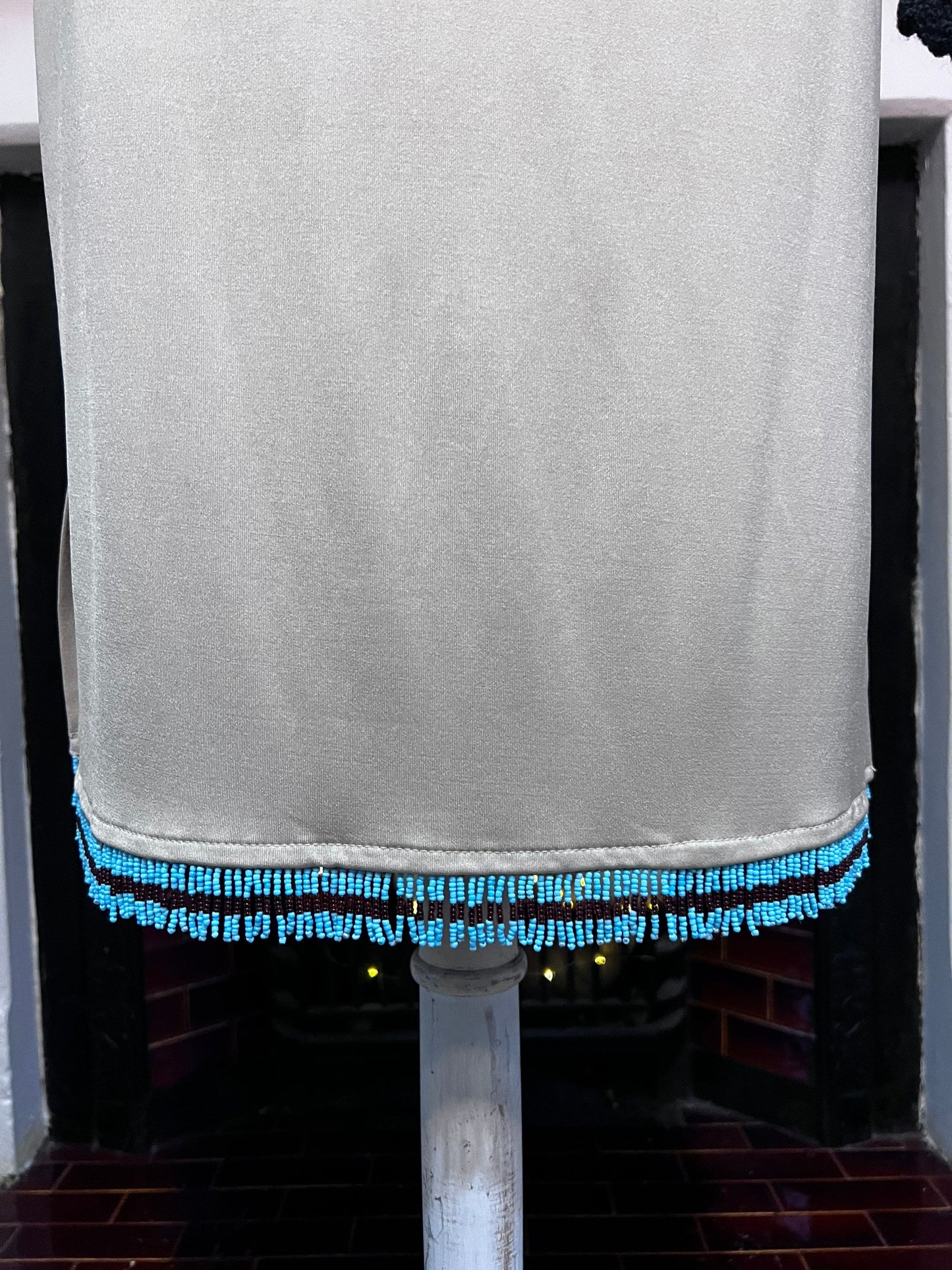 Vintage Beige Turquoise Beaded Mid Length Stretch Skirt Hennes - Turquoise Beaded Hem