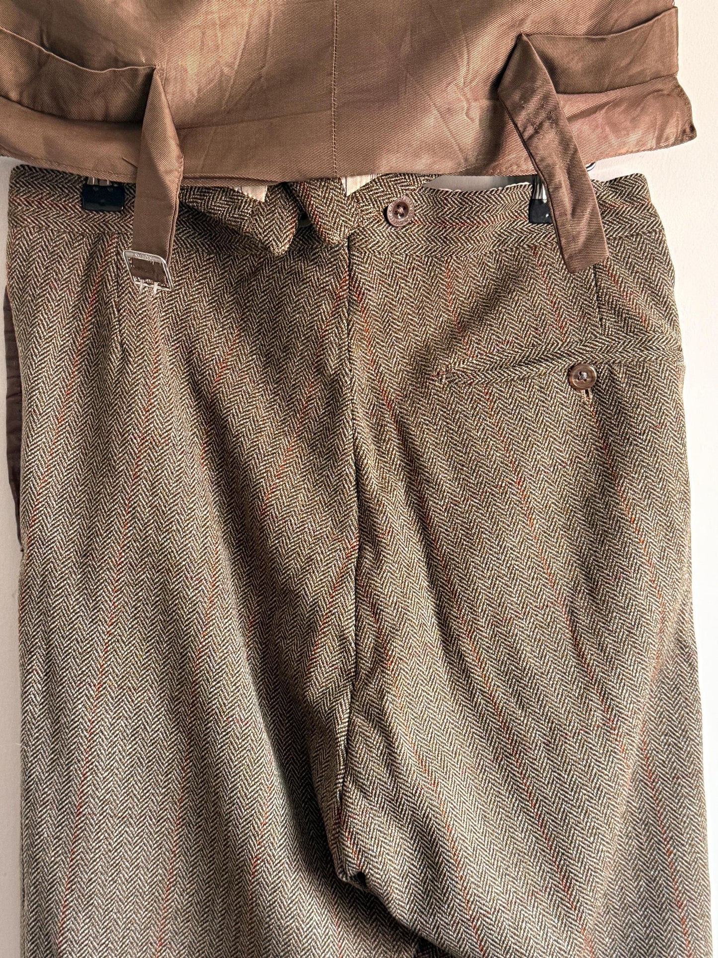 Vintage Bespoke Men's Tweed Two-Piece Style Suit Todhouse Reynard Norwich Tailored Herringbone Tweed Waistcoat & Trousers Country Gentleman