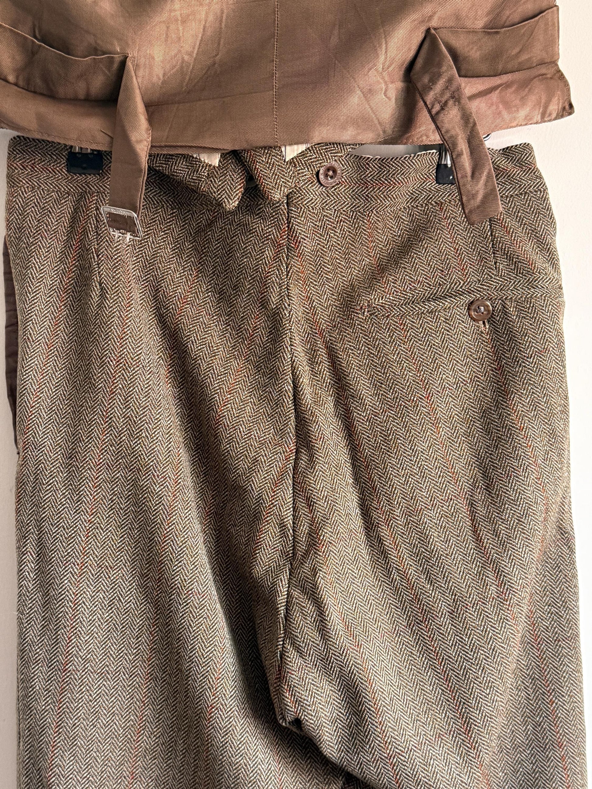 Vintage Bespoke Men's Tweed Two-Piece Style Suit Todhouse Reynard Norwich Tailored Herringbone Tweed Waistcoat & Trousers Country Gentleman