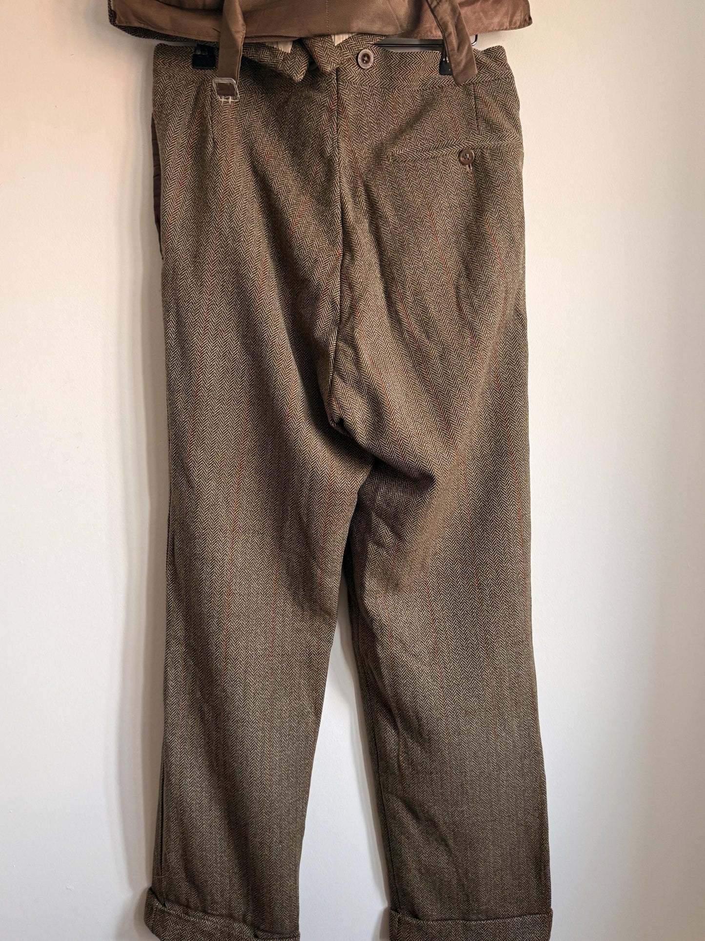 Vintage Bespoke Men's Tweed Two-Piece Style Suit Todhouse Reynard Norwich Tailored Herringbone Tweed Waistcoat & Trousers Country Gentleman