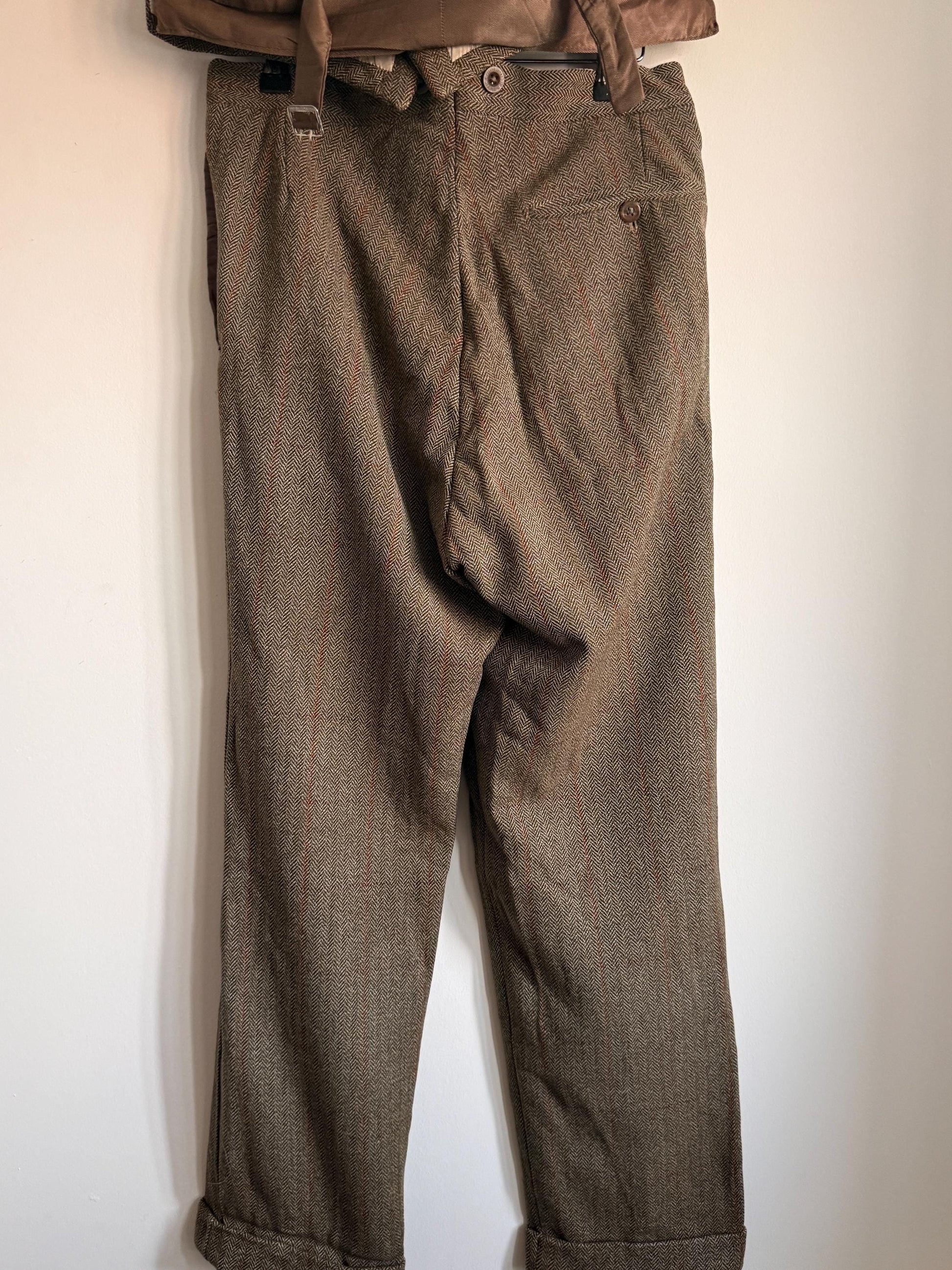 Vintage Bespoke Men's Tweed Two-Piece Style Suit Todhouse Reynard Norwich Tailored Herringbone Tweed Waistcoat & Trousers Country Gentleman