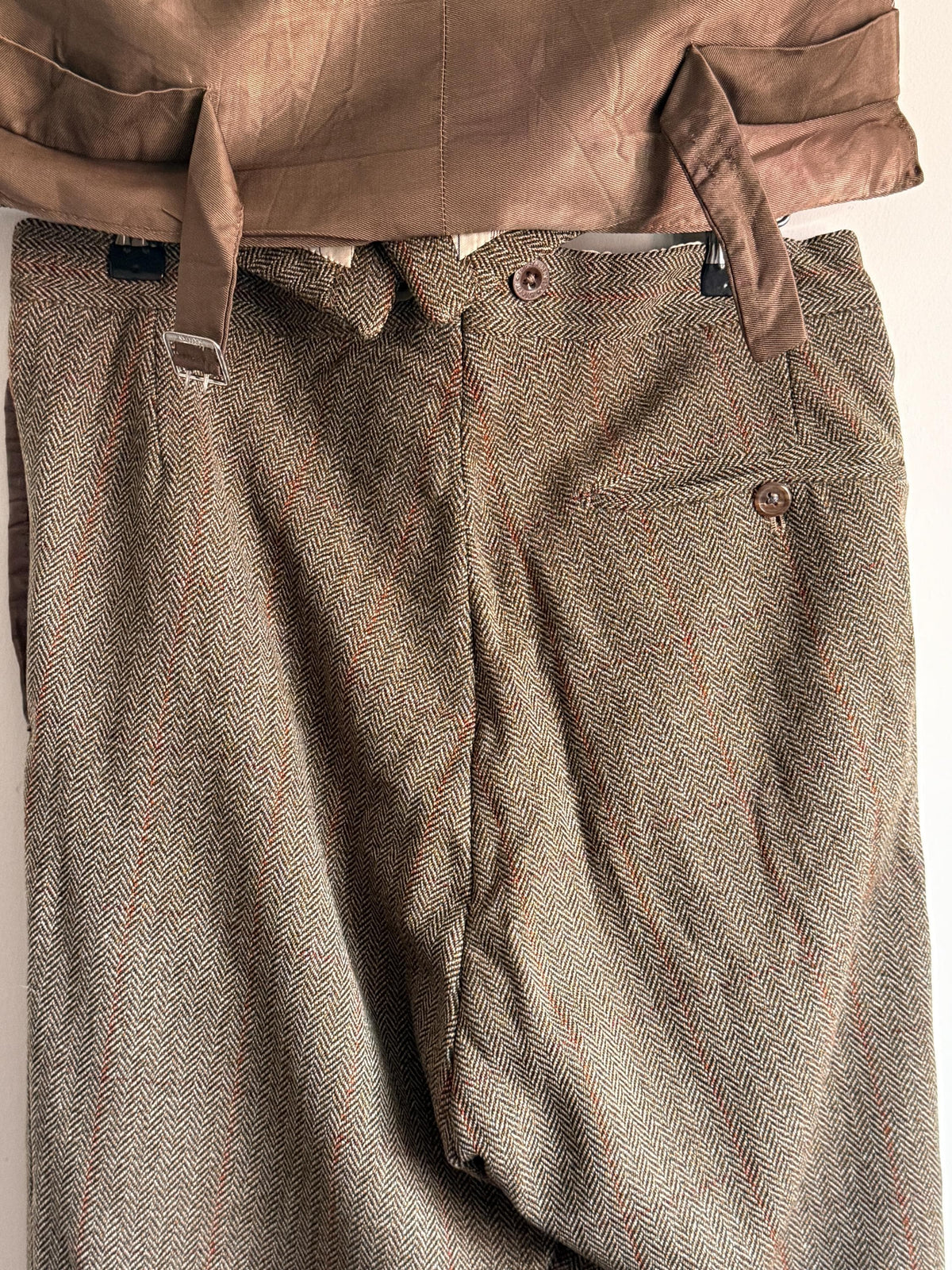 Vintage Bespoke Men's Tweed Two-Piece Style Suit Todhouse Reynard Norwich Tailored Herringbone Tweed Waistcoat & Trousers Country Gentleman