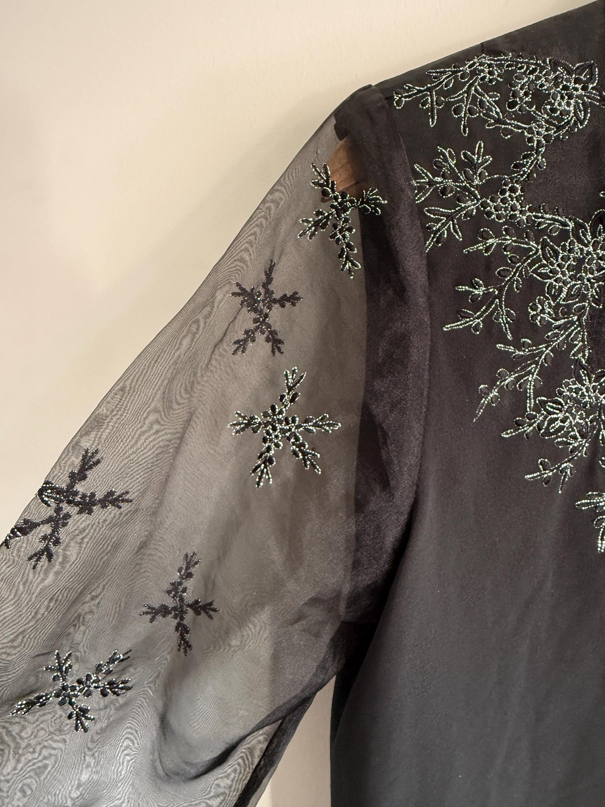 Vintage Black Beaded Blouse | Sheer Embroidered Sleeve Top | Evening Blouse | 90s Party Shirt | Elegant Vintage Occasion Top